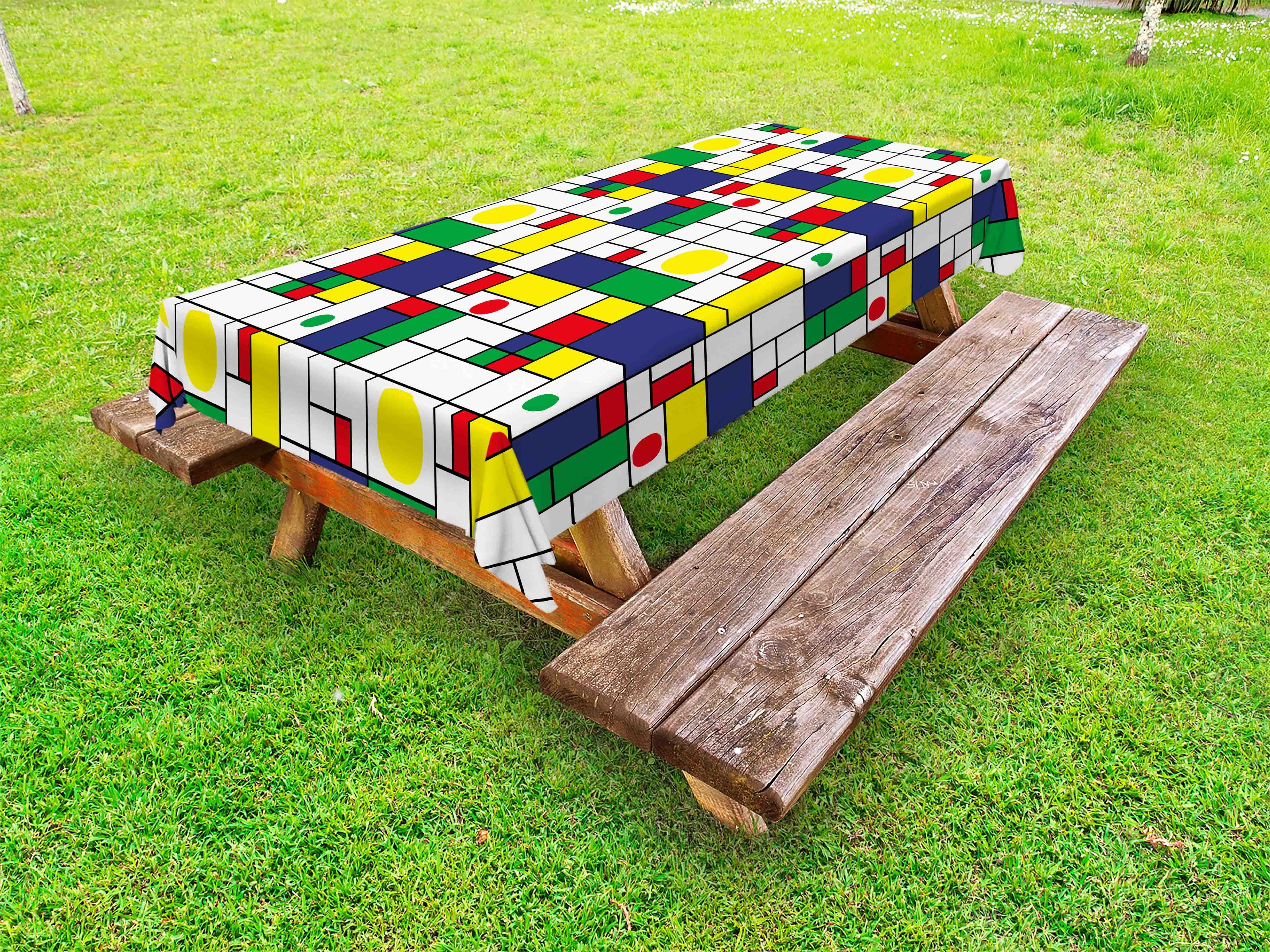 waschbare Tischdecke Picknick-Tischdecke, Modernes Quadrat Runden Geometrisch dekorative Abakuhaus