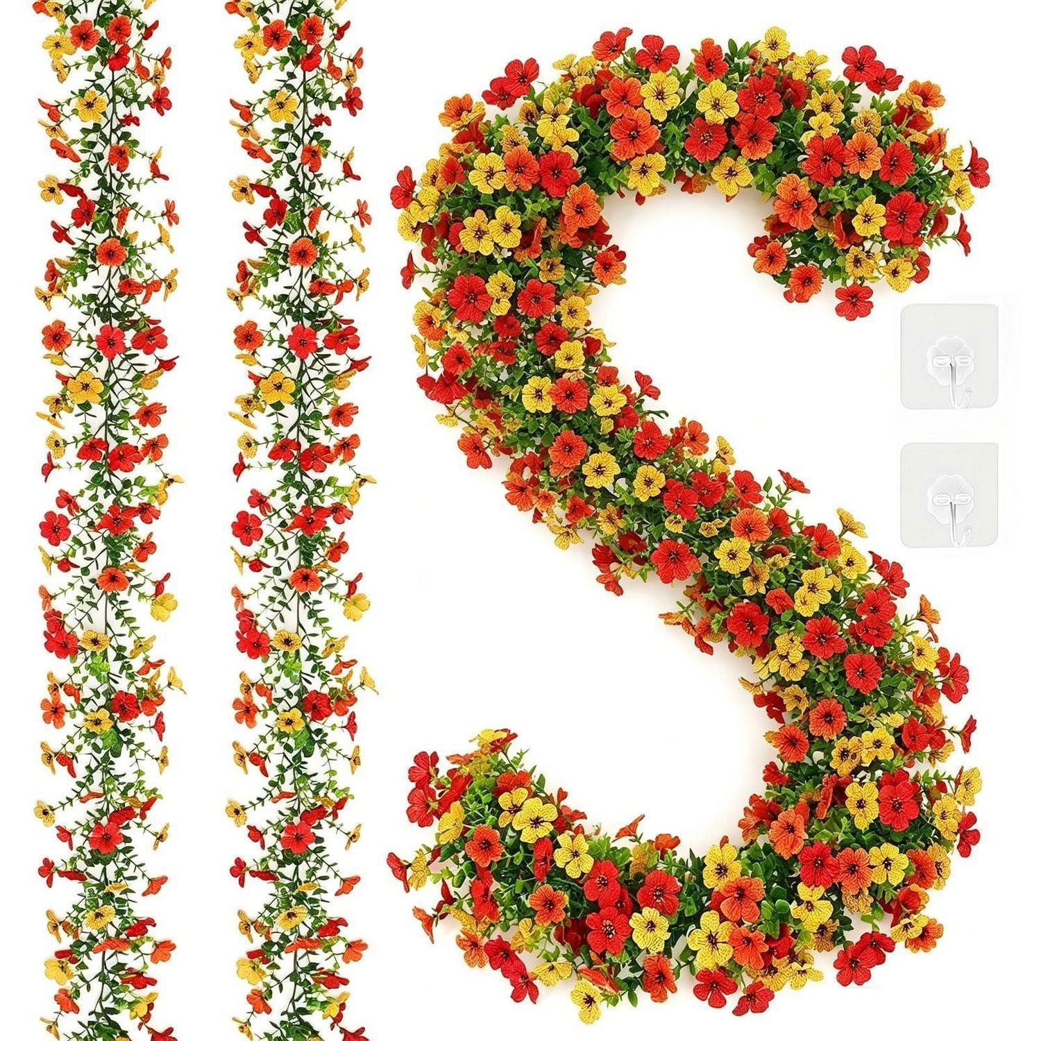 Kunstgirlande Blumengirlande Künstlich 180cm 2St. Rot/Orange/Gelb, LuxusKollektion, Höhe 5 cm