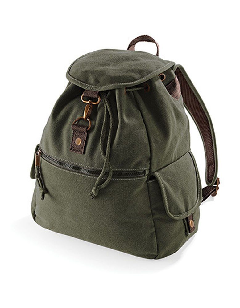 Quadra Rucksack Wanderrucksack Daypack Vintage Canvas Backpack, Segeltuch Rucksack Military Green