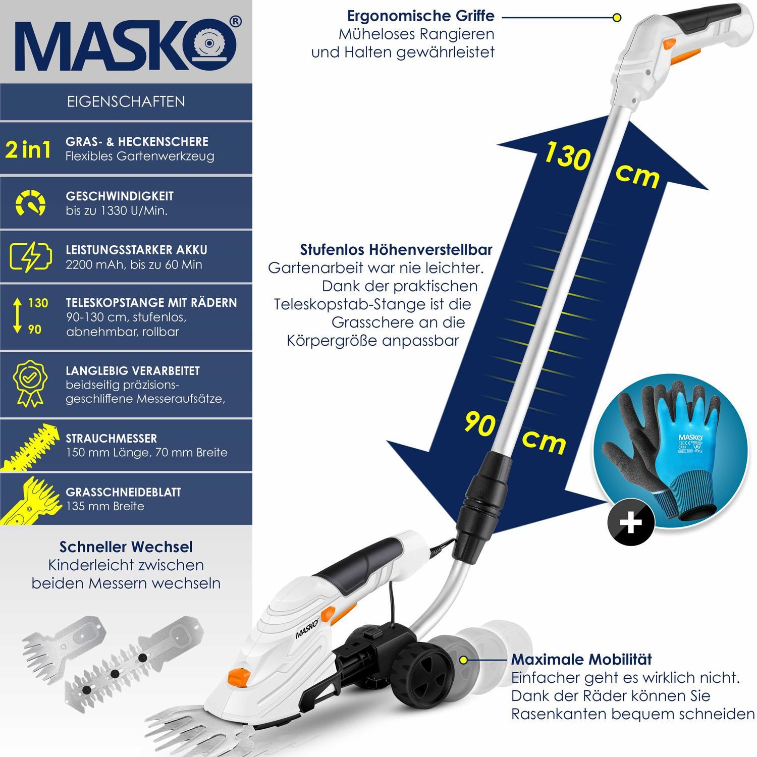 MASKO Akku-Grasschere, (0 St), Grasschere Strauchschere Set mit Akku 7,2V 2000mA/h Ladegerät