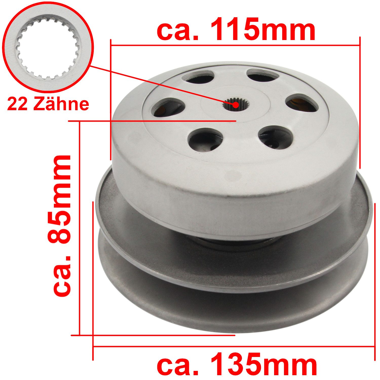 Area1 Getriebezusatz Ersatz Wandler, Kupplung, Glocke 107mm für Piaggio Motoren 50ccm 2T, (3-St)