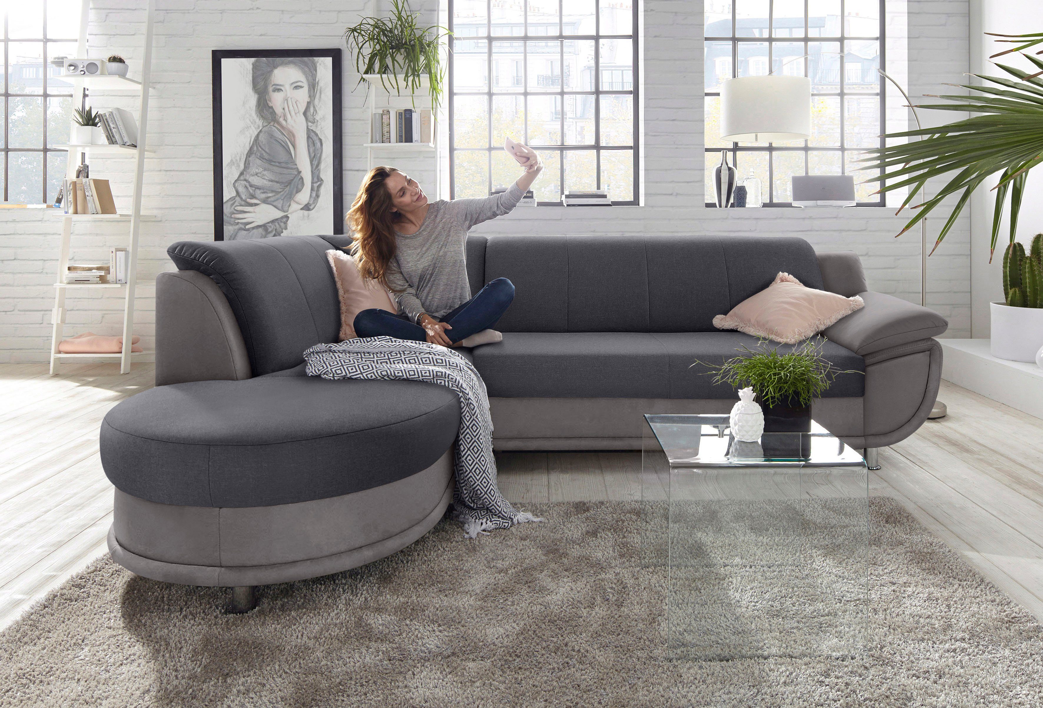 TRENDMANUFAKTUR Ecksofa Rondo 3, zeitlos & bequem, Materialmix, L-Form, Breite 265cm, wahlweise mit Federkern für mehr Komfort, wahlweise mit Bettfunktion