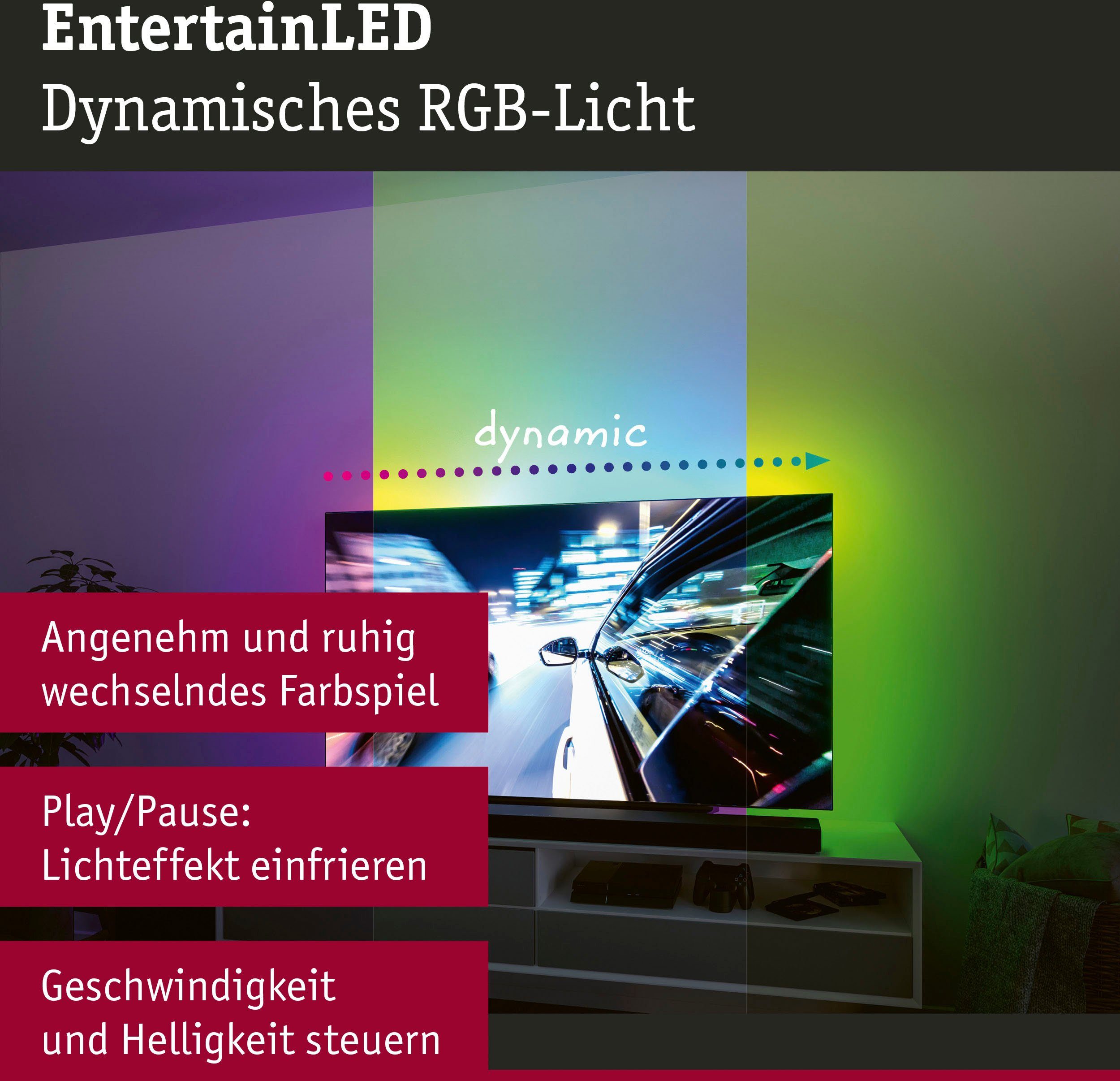 Paulmann LED-Streifen LED Dynamic RGB 2m Strip Zoll USB 55 Rainbow 1-flammig 3,5W, TV-Beleuchtung