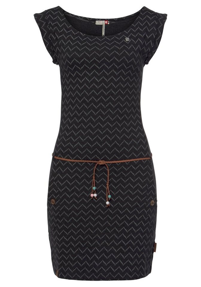 Ragwear Shirtkleid »TAG ZIG ZAG« (2-tlg., mit abnehmbarem Gürtel) mit "Zig Zag" Alloverprint in schwarz