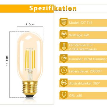 ZMH LED-Leuchtmittel LED Glühbirnen Vintage Lampe 4W Energiesparlampe Flur, E27, 4 St., 2700K, Nicht Dimmbar