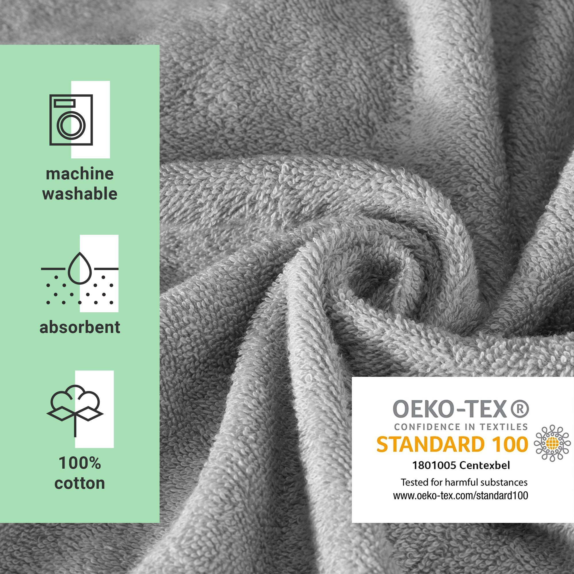Kapuze, 100% Grau mit für HOMELEVEL Unisex Badeponcho Baumwolle aus Erwachsene Baumwolle Unisex-Bademantel