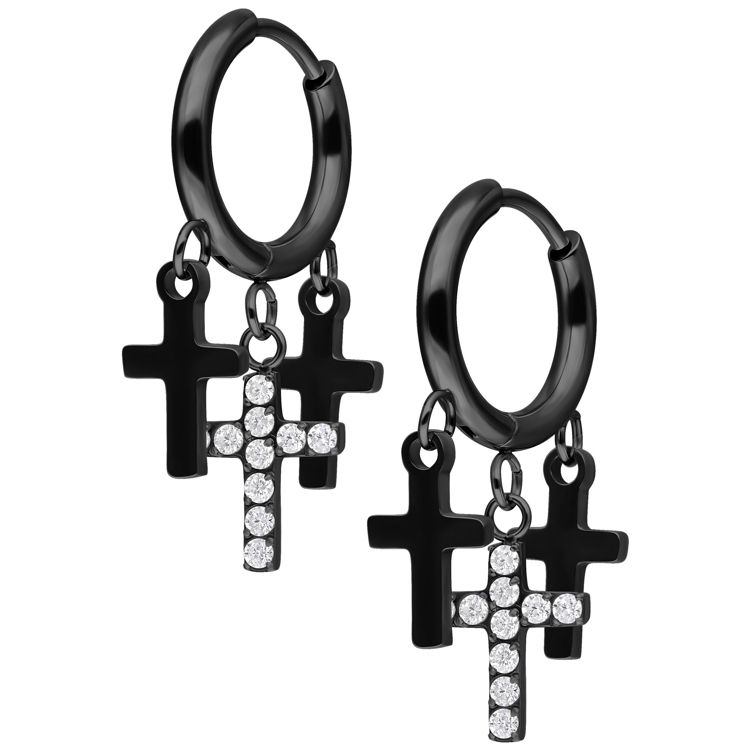 Paar Ohrhänger Little Dangling Cross Hoops - Schwarz