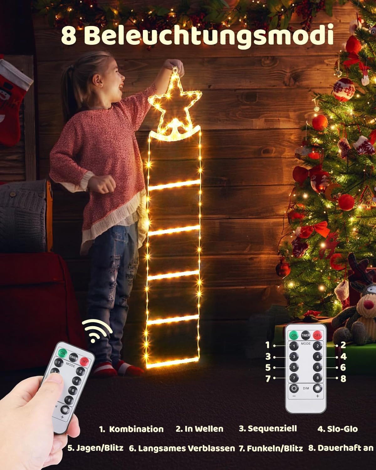 Coonoor LED Dekofigur Weihnachtsmann auf Leiter, günstig online kaufen