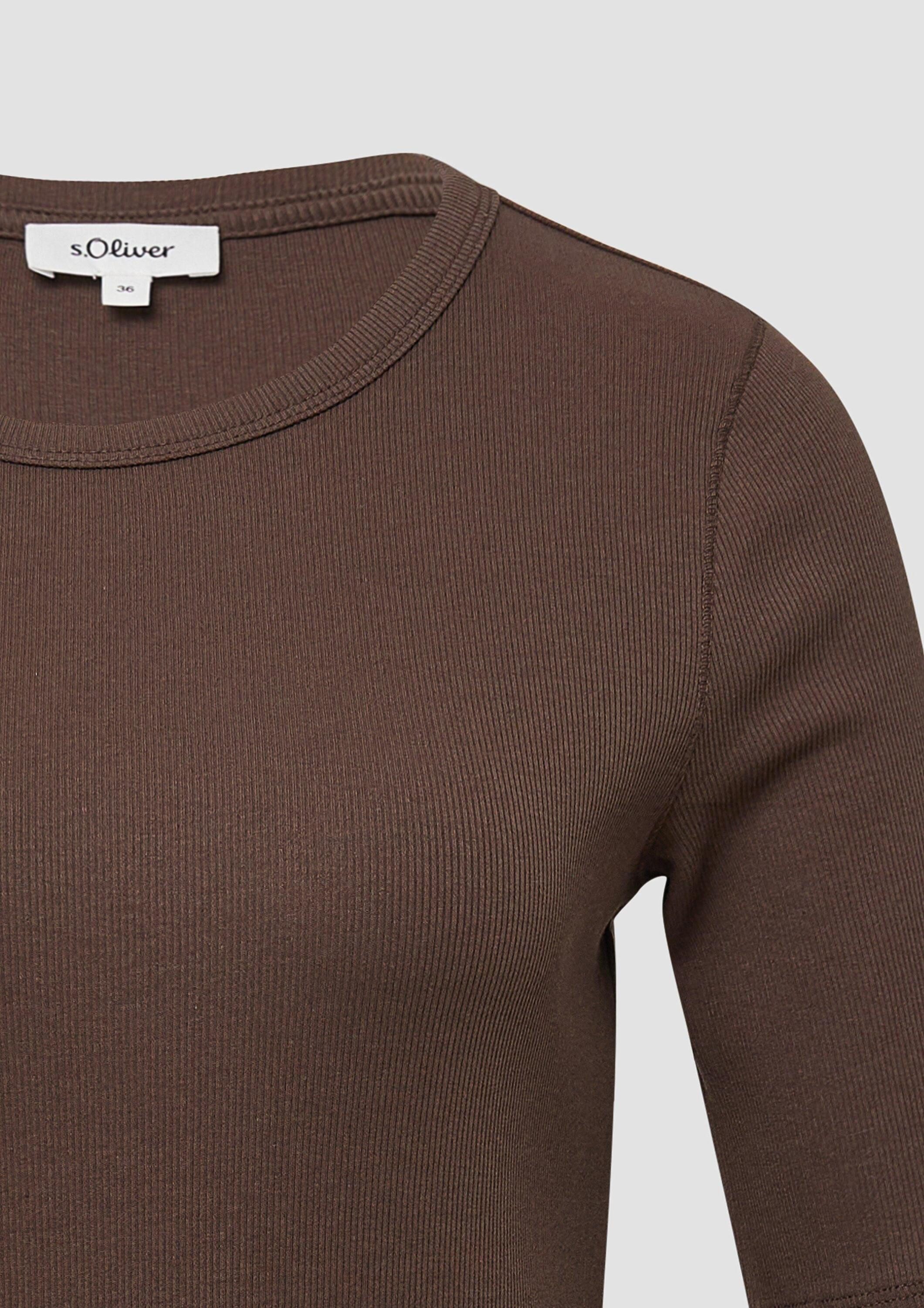 s.Oliver Kurzarmshirt T-Shirt Geripptes T-Shirt im Slim Fit aus Baumwollmix
