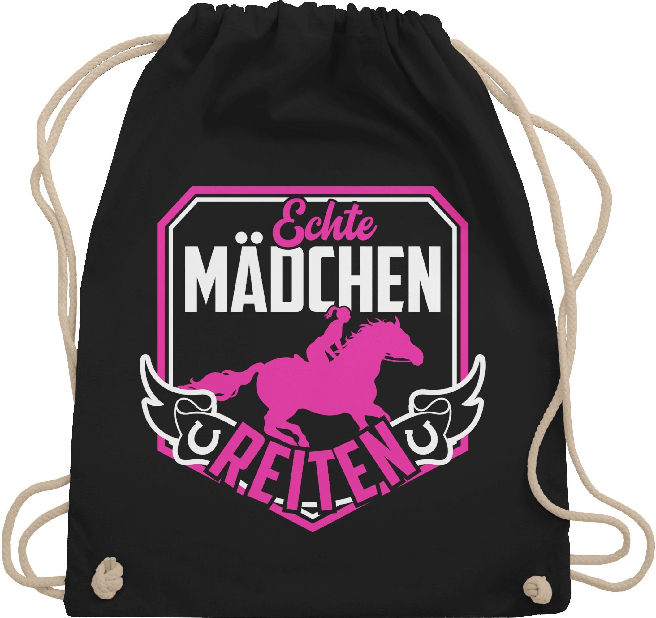 Shirtracer Turnbeutel Echte Mädchen reiten Fuchsia / Weiß, Pferd & Pferde