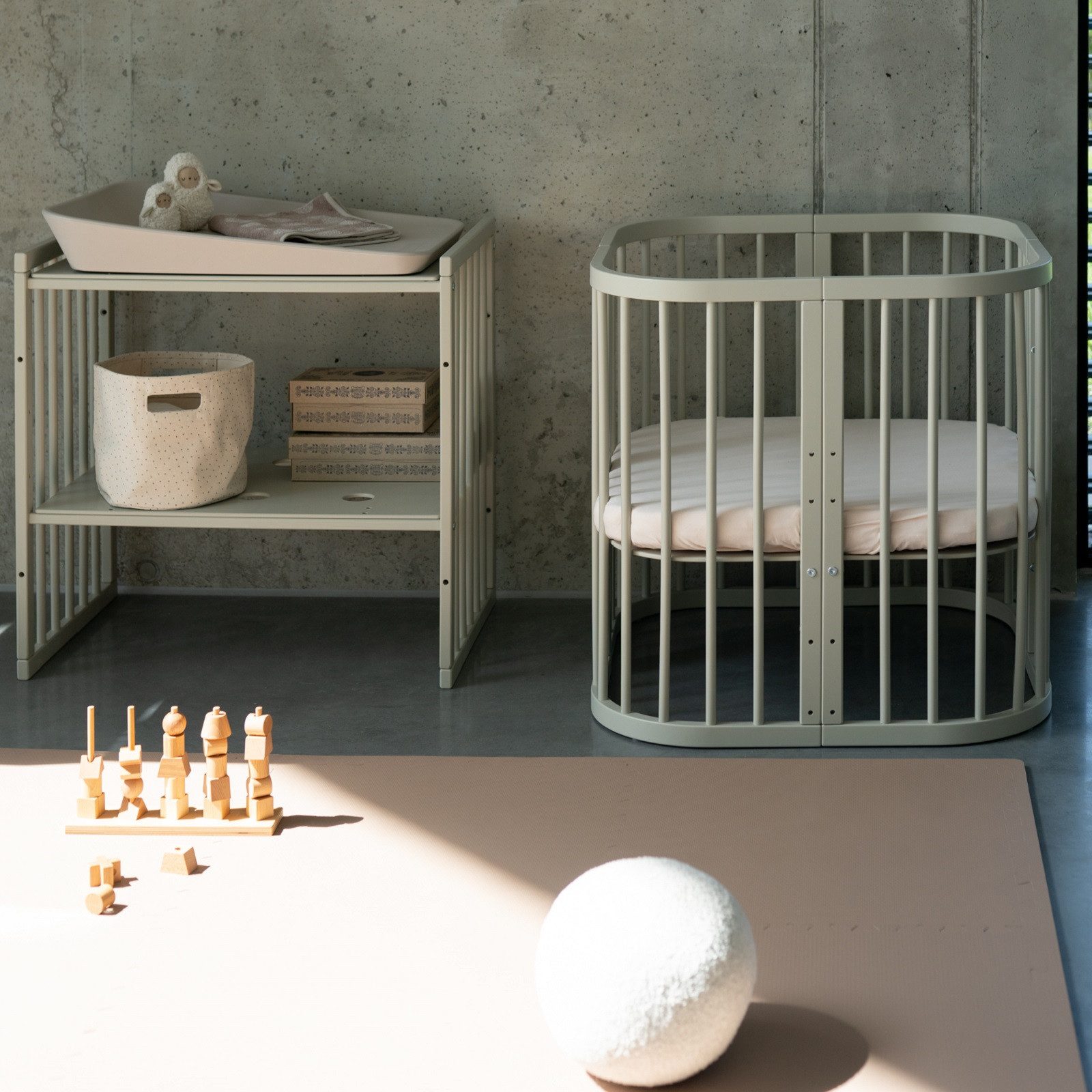 Waldin Babybett Mobiles Babybett aus Holz 7in1 mit Matratze, mitwachsend