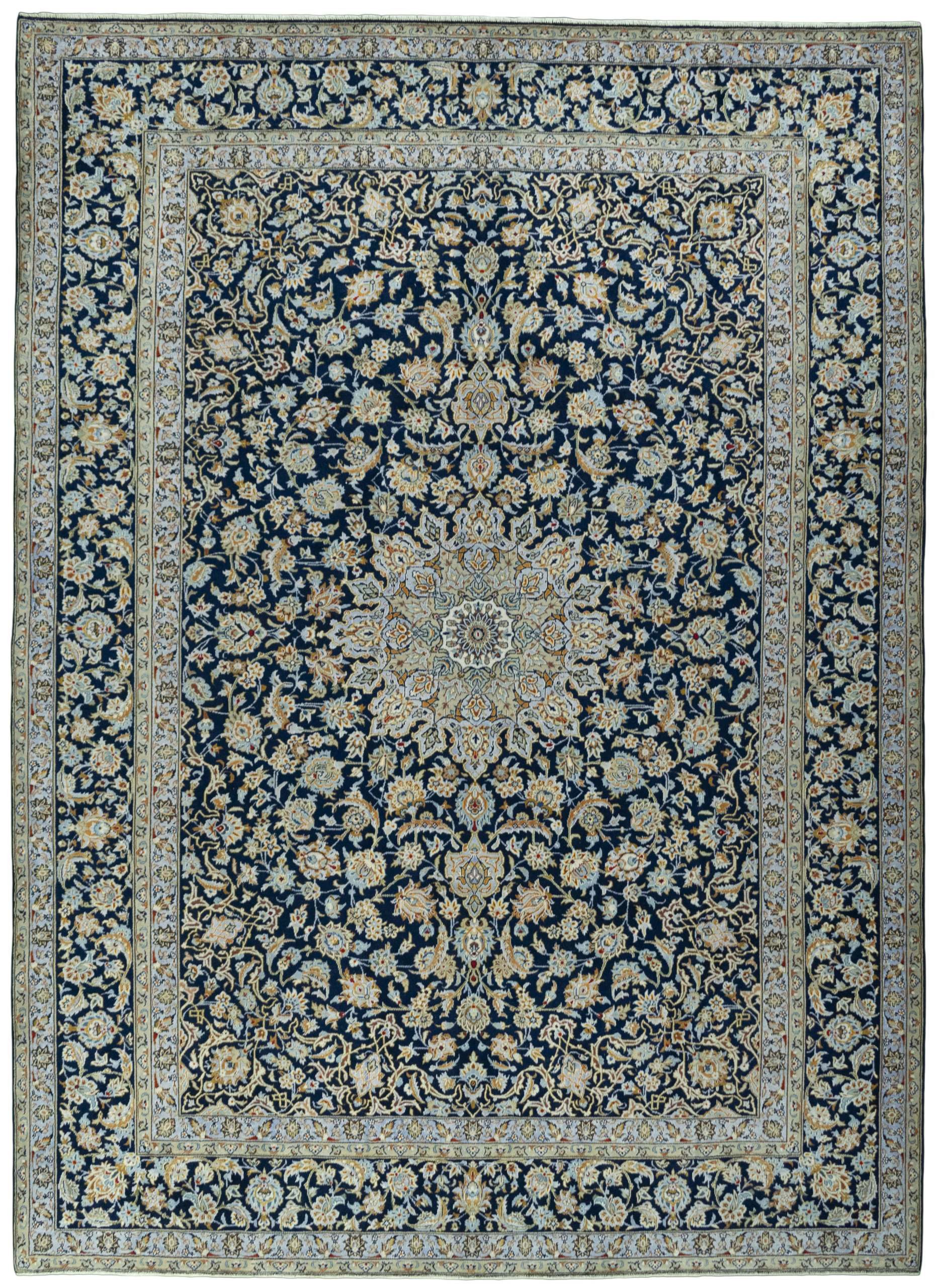 CABBEL Orientteppich 428x314 cm Perser Kashan Blau Schurwolle Handgeknüpft Klassisch Unikat, rechteckig, Höhe: 7 mm, 100% Schurwolle – weich, pflegeleicht, solide Knüpfdichte
