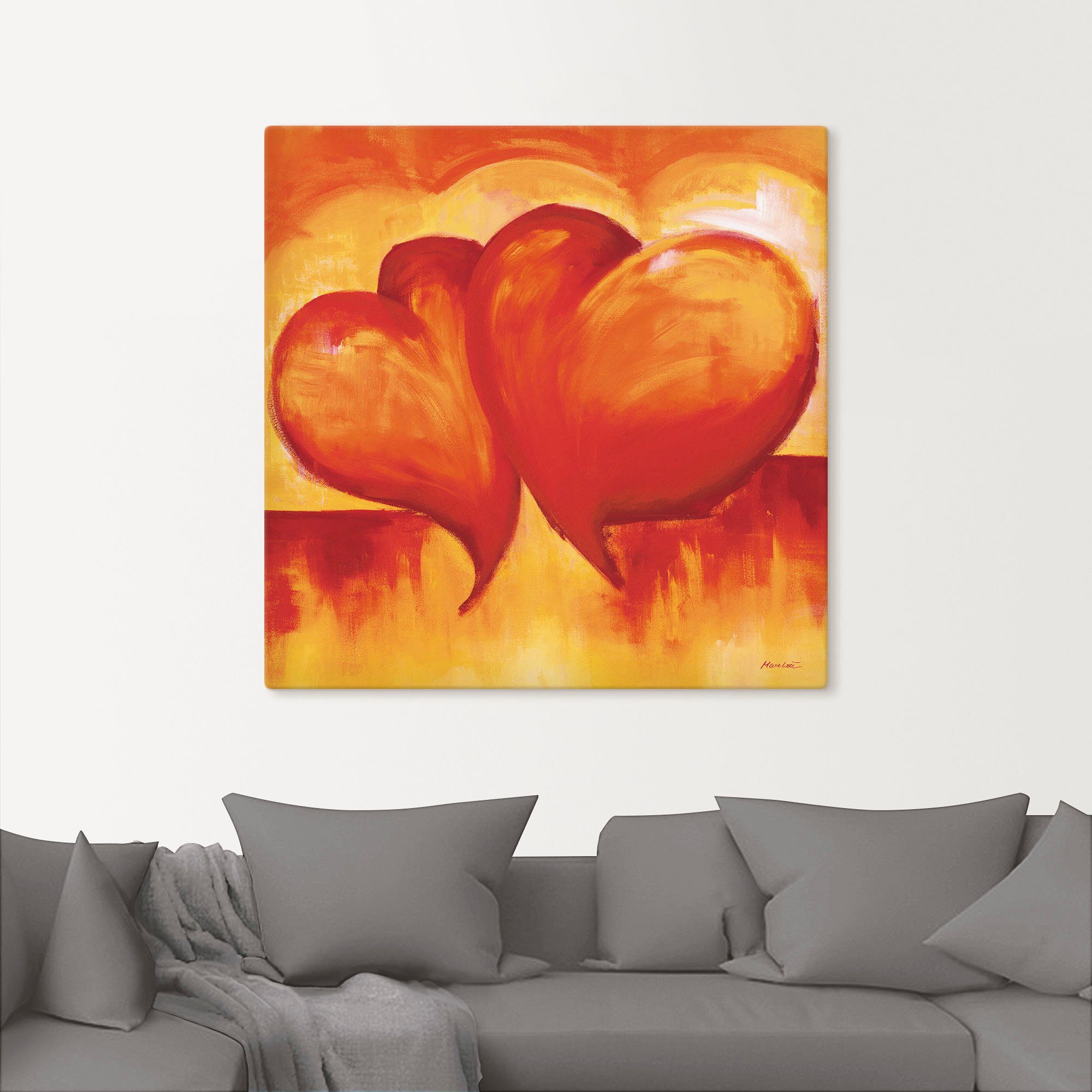 Artland Leinwandbild Abstrakte Herzen - Orange, Herzen (1 St), auf Holzrahmen gespannt