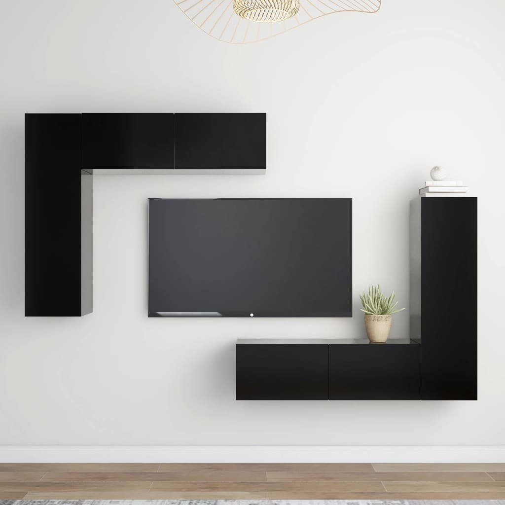 furnicato TV-Schrank 4-tlg. TV-Schrank-Set Schwarz Holzwerkstoff