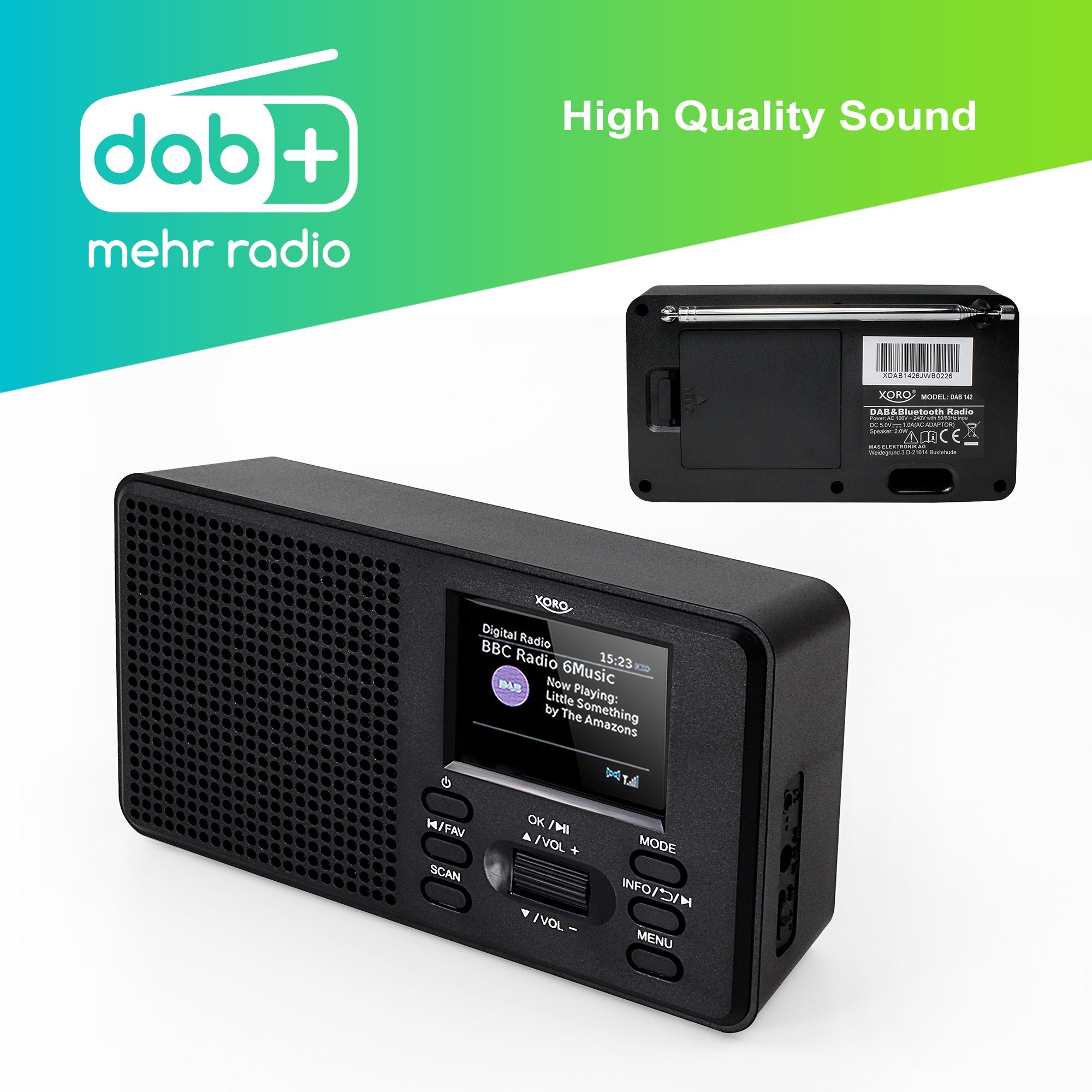 Xoro DAB 142 DAB+/UKW Radioempfang mit 2.4" Farbdisplay Digitalradio (DAB)