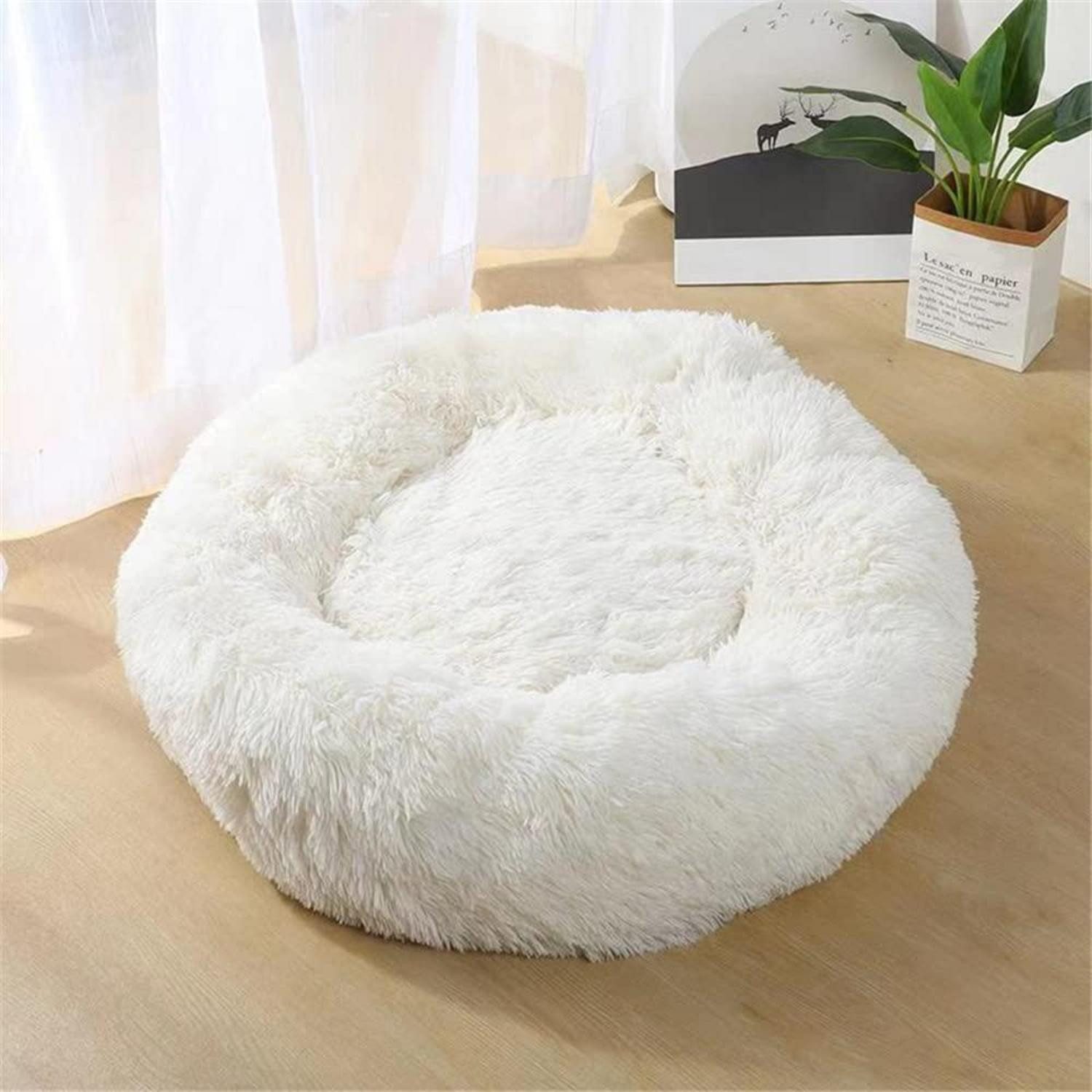 LuxusKollektion Hundebett Hundebett Donut rund Plüsch Weiß 40cm