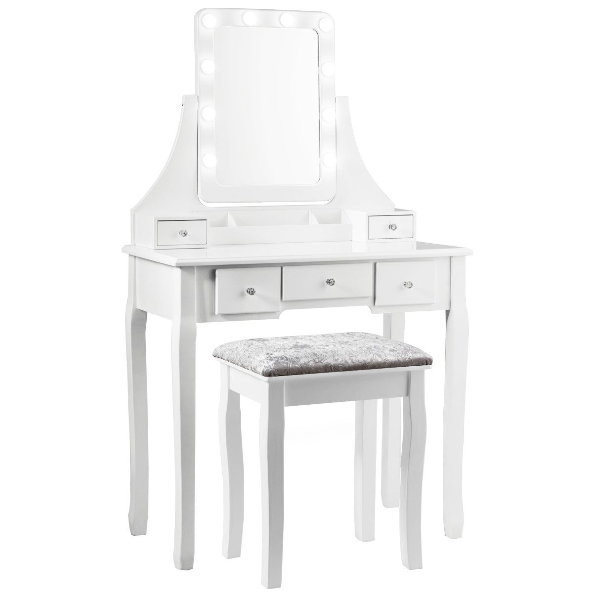 COSTWAY Schminktisch, drehbarer Spiegel, LED, abnehmbarer Oberteil, Hocker günstig online kaufen