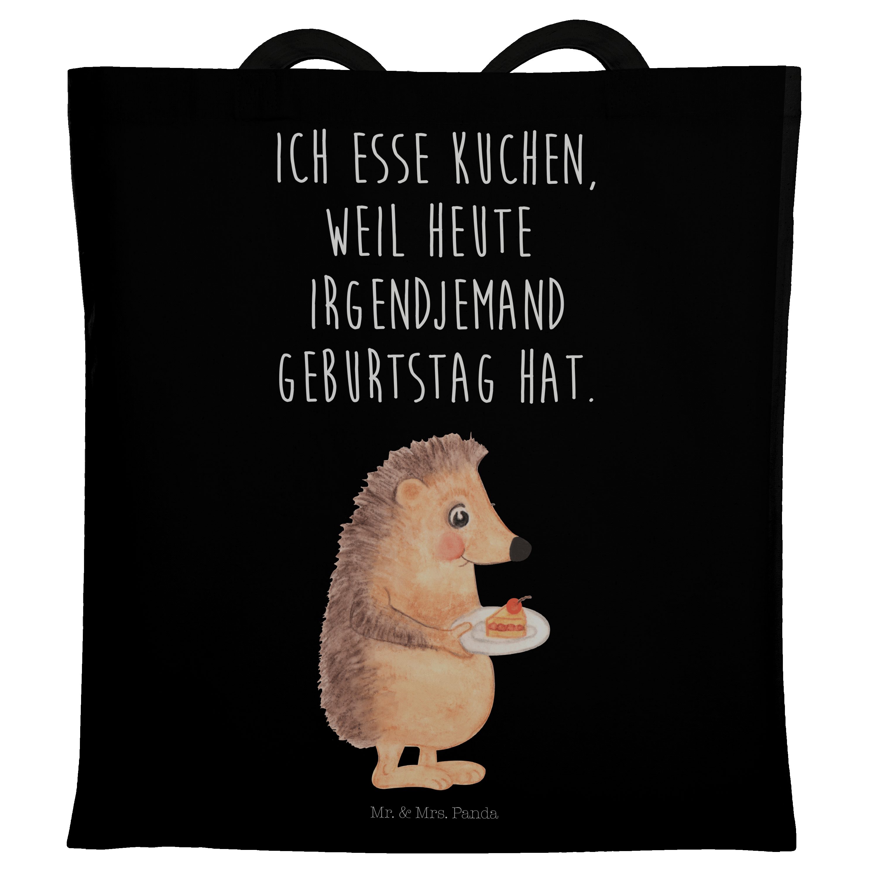 Tragetasche Kuchenstück Geburtstagskuchen, Mrs. (1-tlg) Beutelt - Schwarz - Panda Igel mit Geschenk, & Mr.