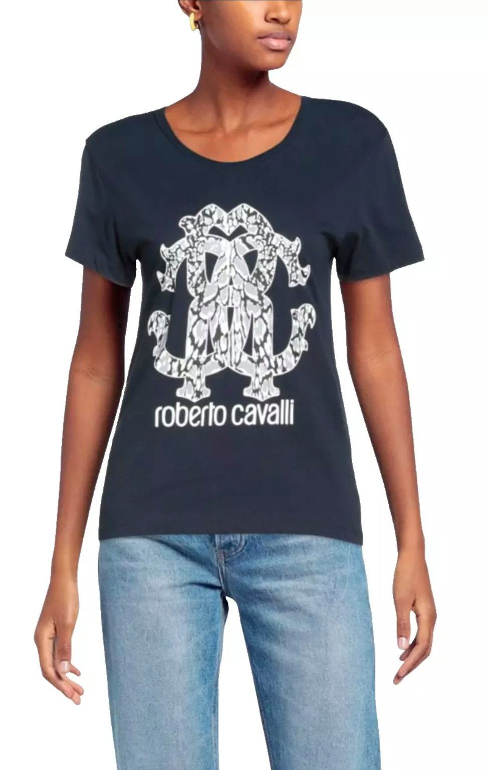 roberto cavalli T-Shirt Firenze Damen RC Monogram Print Logo Slim Fit Scoop-Neck-Ausschnitt und Slim Fit für eine moderne Passform