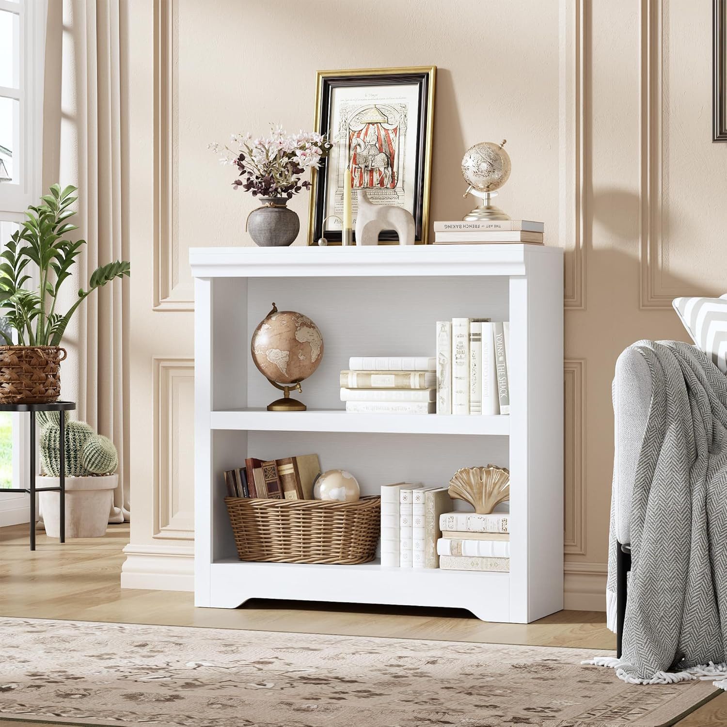 GarveeMore Bücherregal hohes Regal im Landhausstil,offenes Regal mit rutschfestem Design, für Home-Office, Balkon, Bibliothek, Arbeits- oder Wohnzimmer