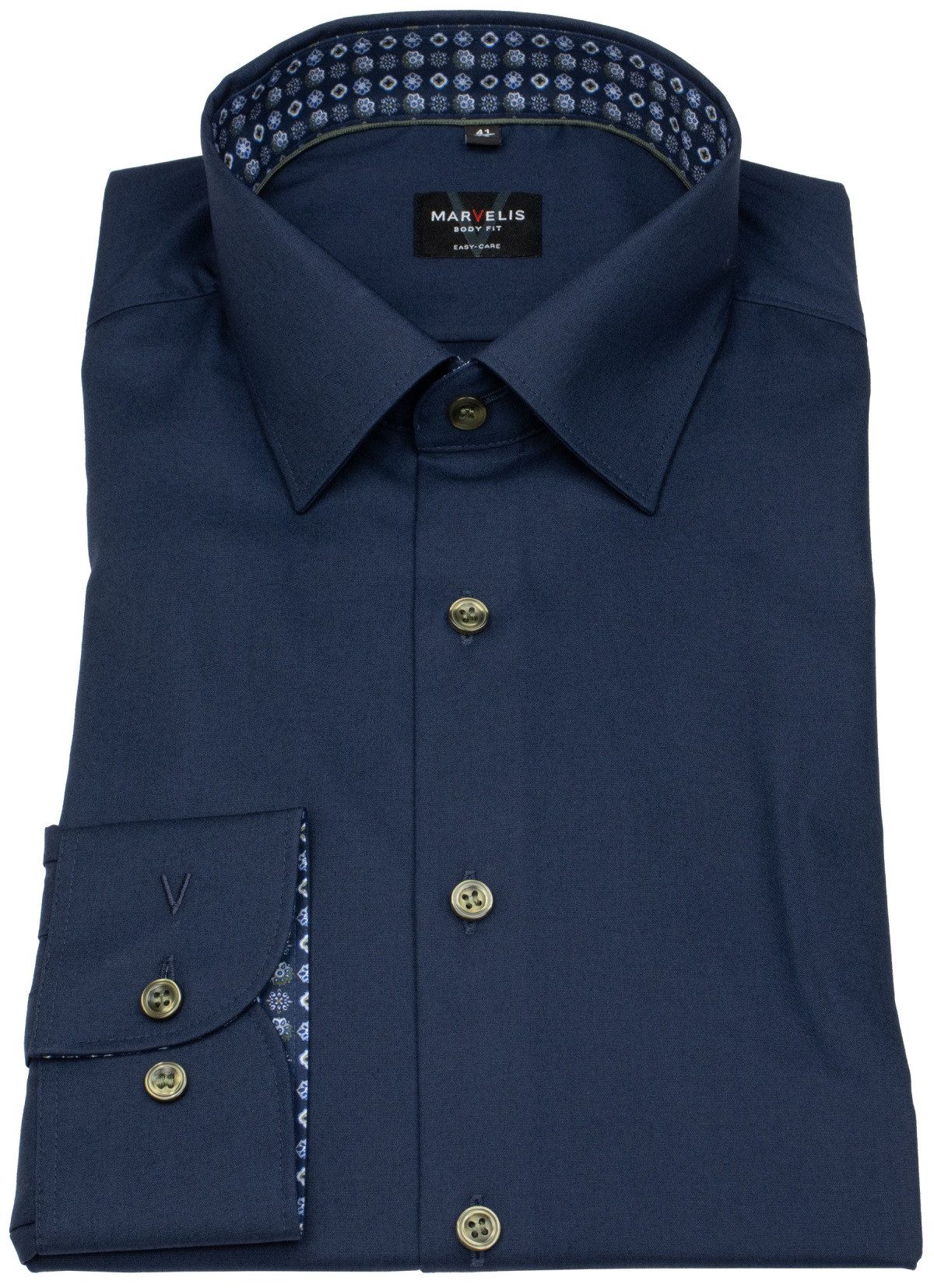 MARVELIS Businesshemd Body Fit extra langer Arm stark tailliert Kentkragen