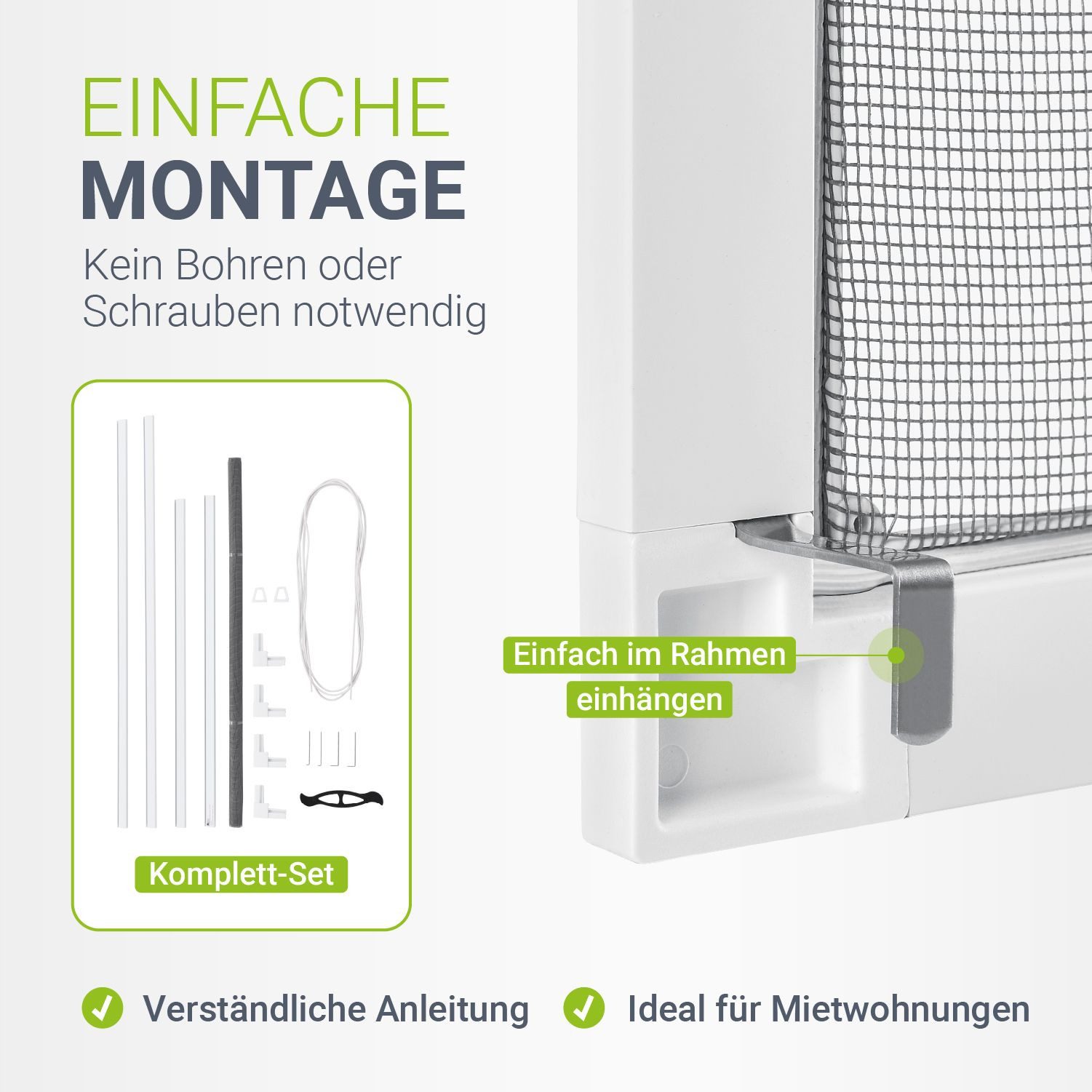 Juskys Insektenschutz-Fensterrahmen Fliegenschutzgitter, individuell kürzbar, pflegeleicht