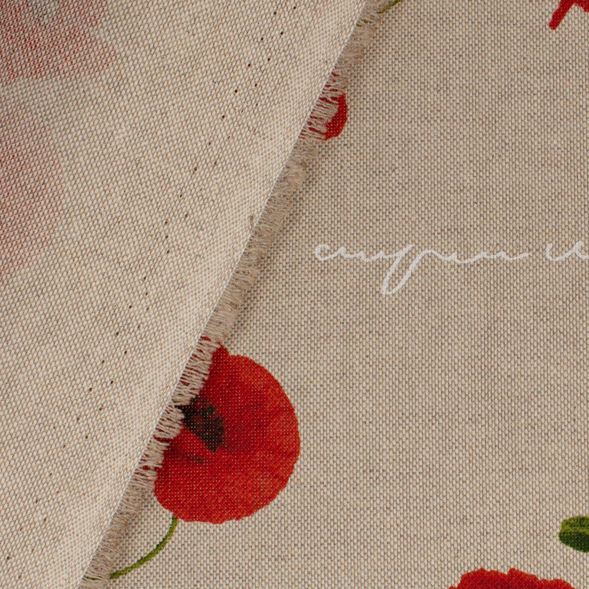 SCHÖNER LEBEN. Tischdecke Mohnblumen Schriftzug natur rot grün weiß, made in Germany,handmade – Bild 5 von 5