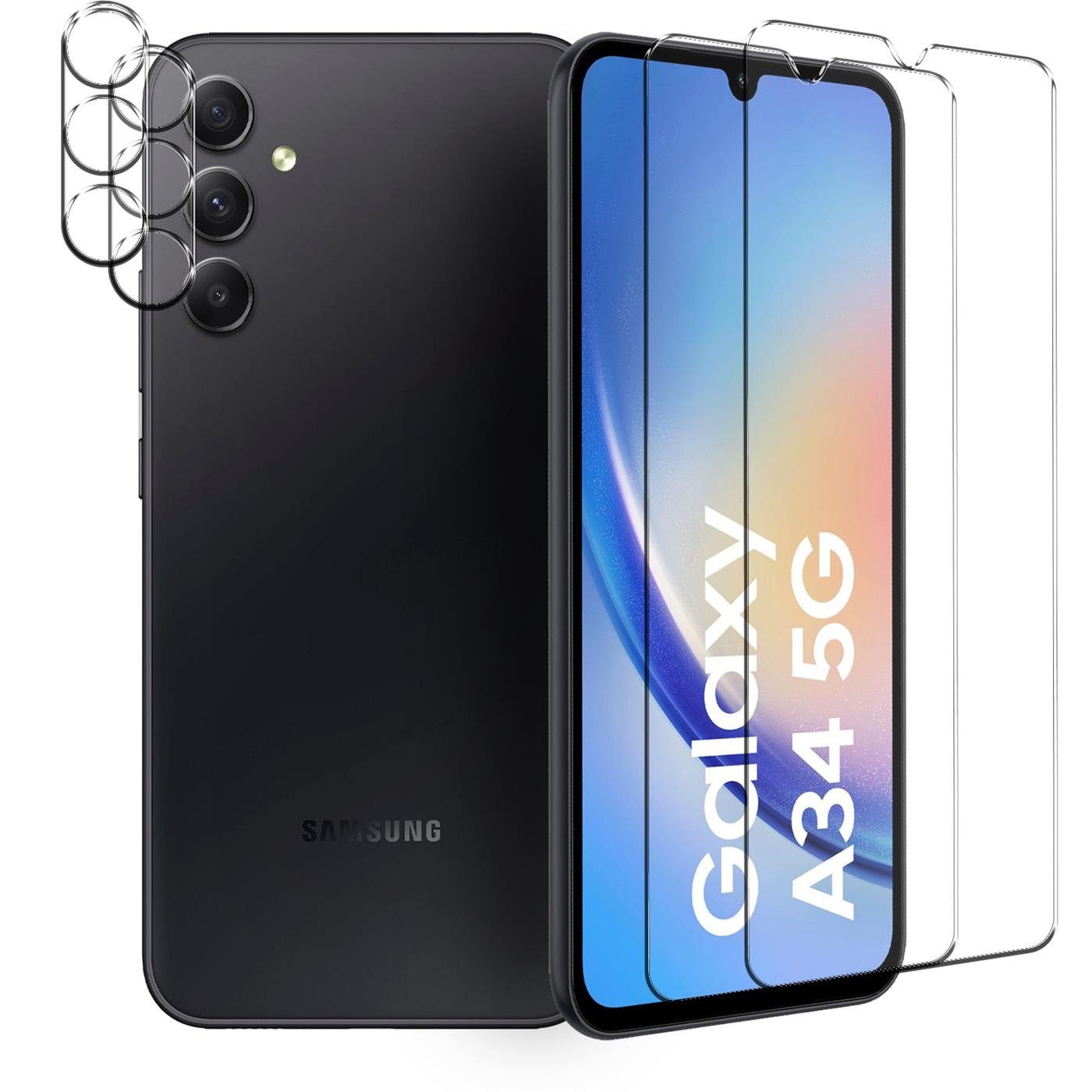 CoolGadget Schutzfolie Panzerfolie für Samsung Galaxy A35 5G, (Spar-Set 4in1, 2x Displayschutz, 2x Kameraschutz), Panzerglas Schutzfolie für Samsung Galaxy A35 5G