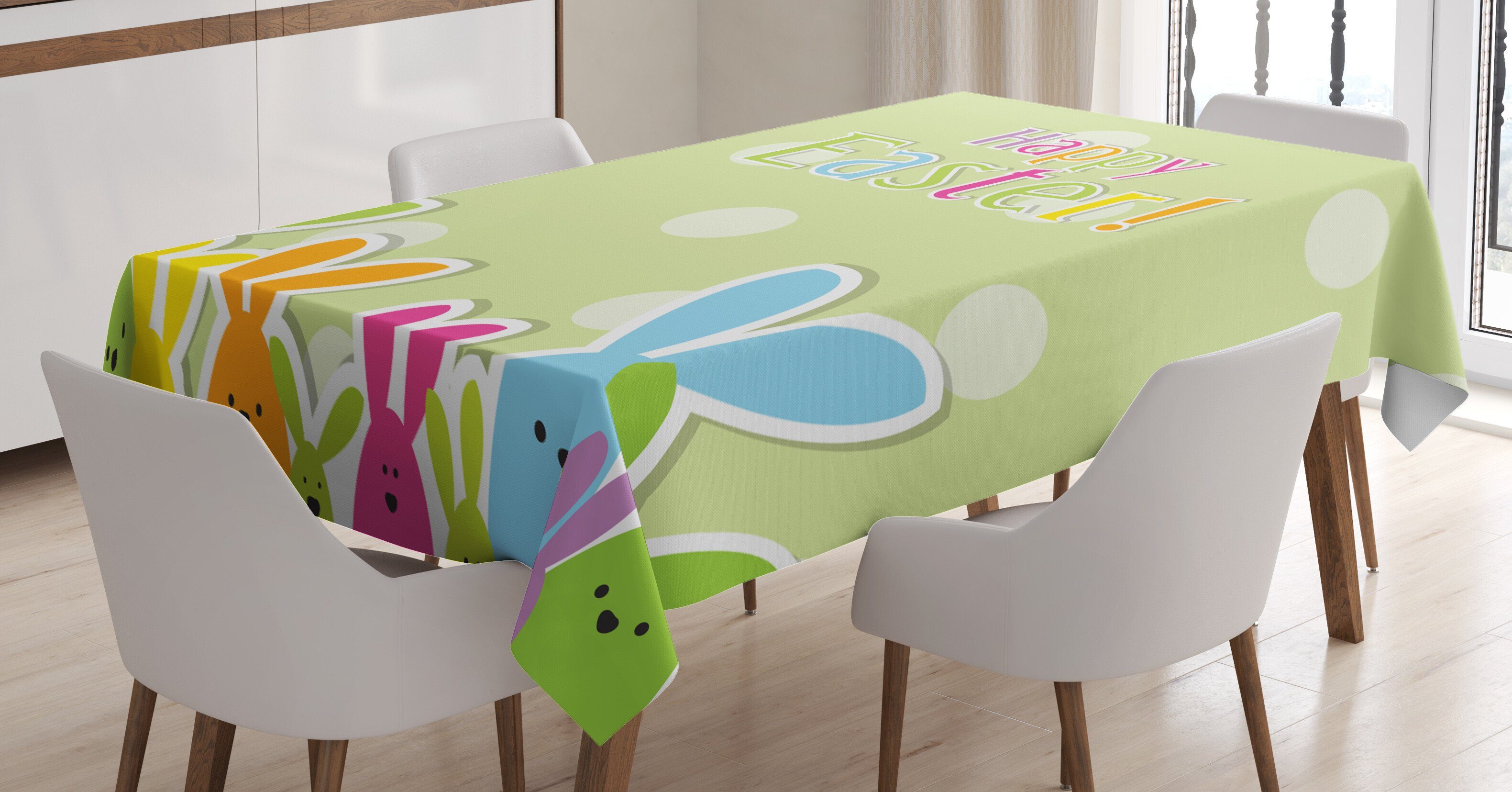 Abakuhaus Tischdecke Farbfest Waschbar Für den Außen Bereich geeignet Klare Farben, Ostern Bunte Cartoon-Häschen