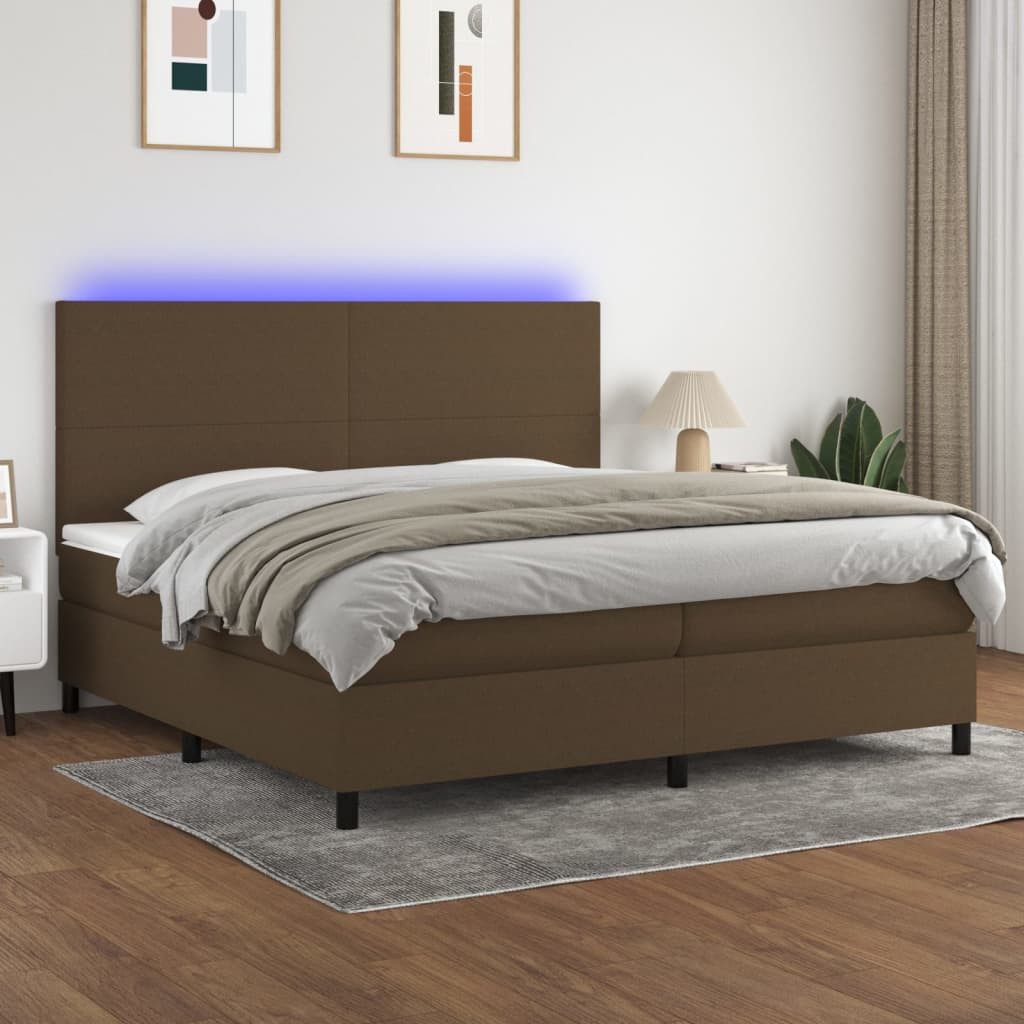 vidaXL Boxspringbett, Boxspringbett mit Matratze & LED Dunkelbraun 200x200 günstig online kaufen