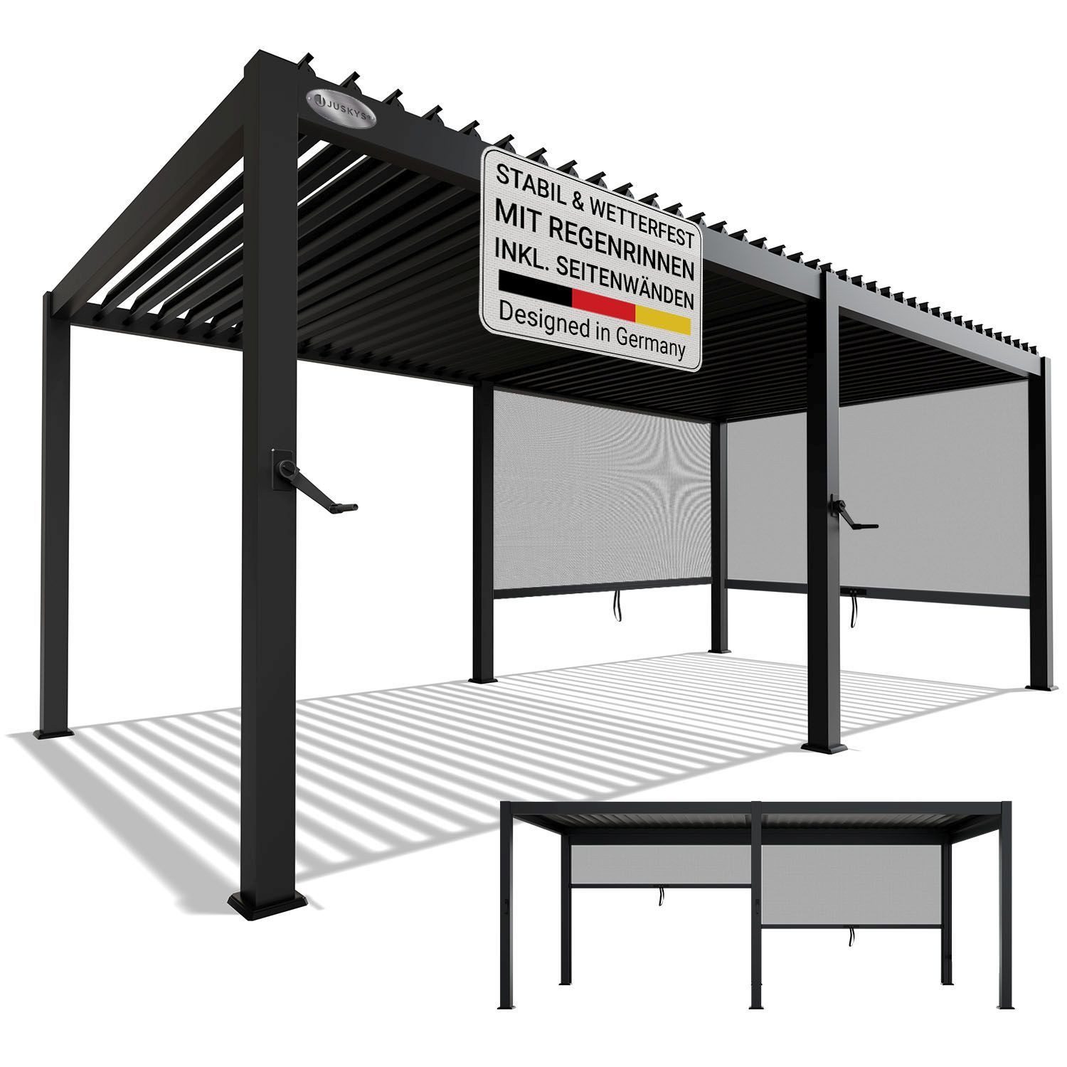Juskys Terrassendach Tahiti, BxT: 300x590 cm, Lamellendach, Pergola für Garten, inkl. 2x Seitenwand 3m