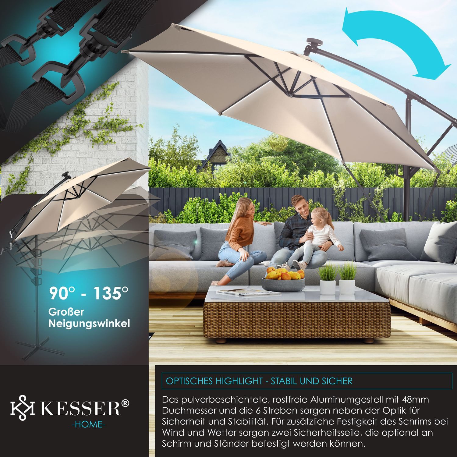 KESSER Ampelschirm, Alu Ampelschirm LED Solar günstig online kaufen
