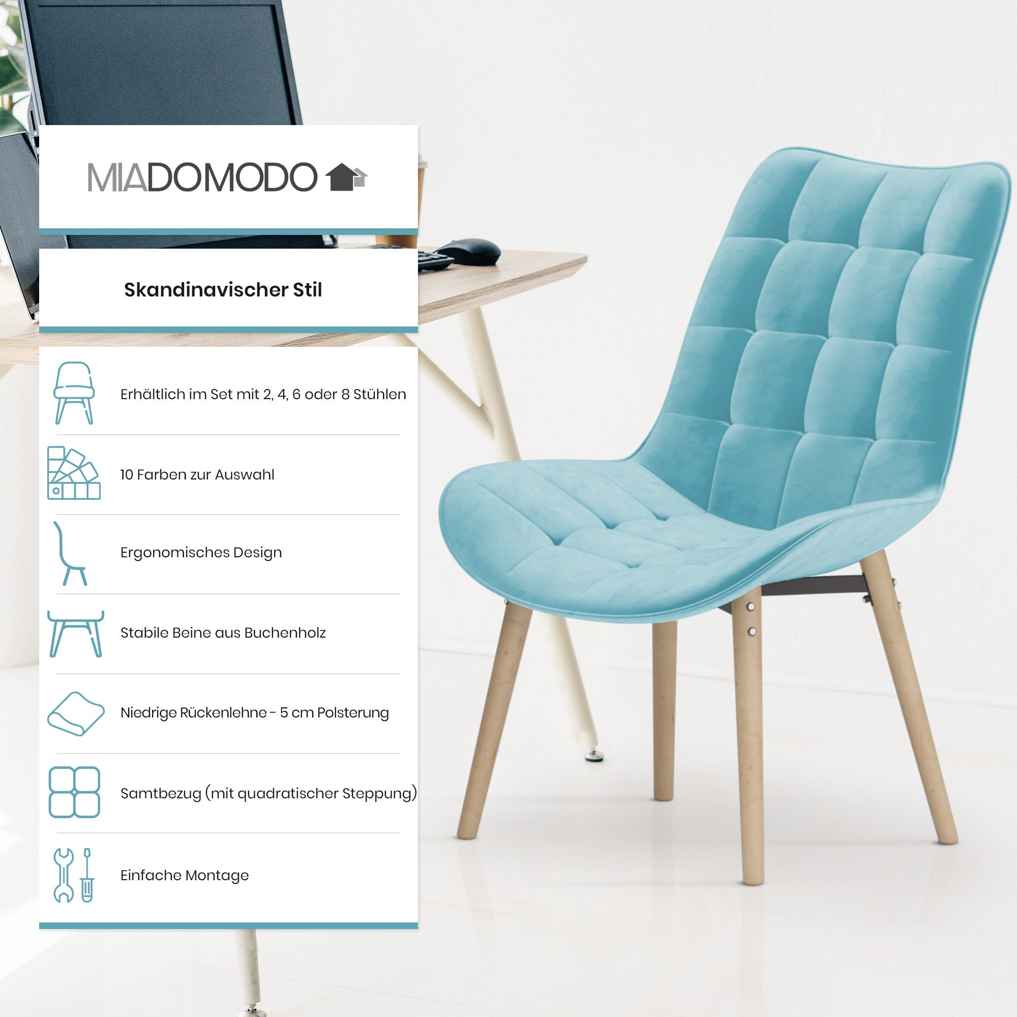MIADOMODO Esszimmerstuhl Esszimmerstühle Wohnzimmerstühle Küchenstuhl Samt günstig online kaufen