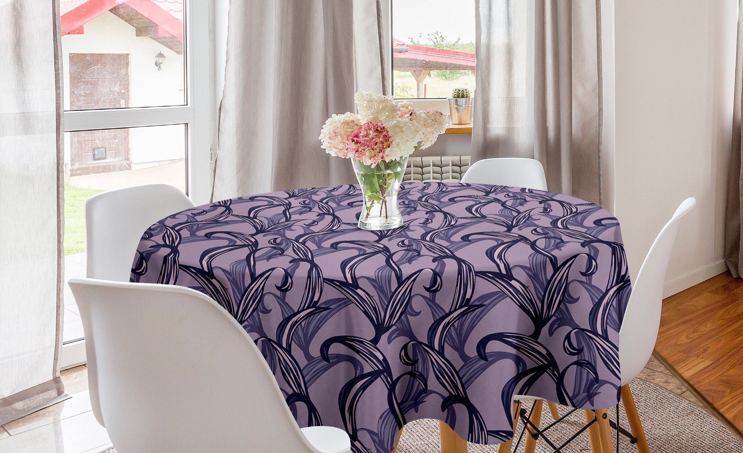 Tischdecke Abakuhaus Abdeckung Monochrome Dekoration, Küche Tischdecke Blätter Esszimmer Lange für Kreis Floral