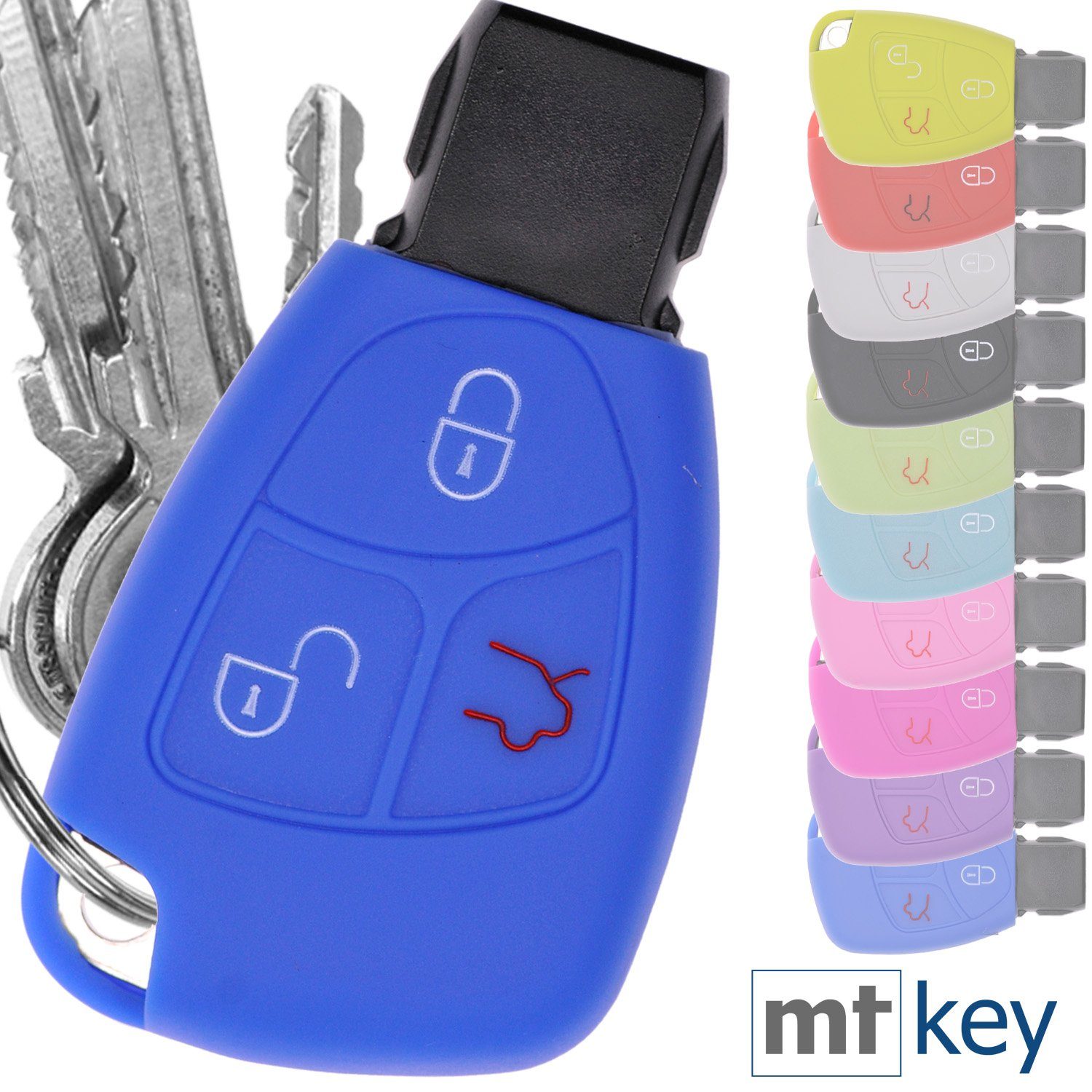 mt-key Schlüsseltasche Autoschlüssel W245 SLK W178 A209 Silikon W204 W203 W211 Benz CLK C-Klasse Softcase Blau, Mercedes für S203 Schutzhülle