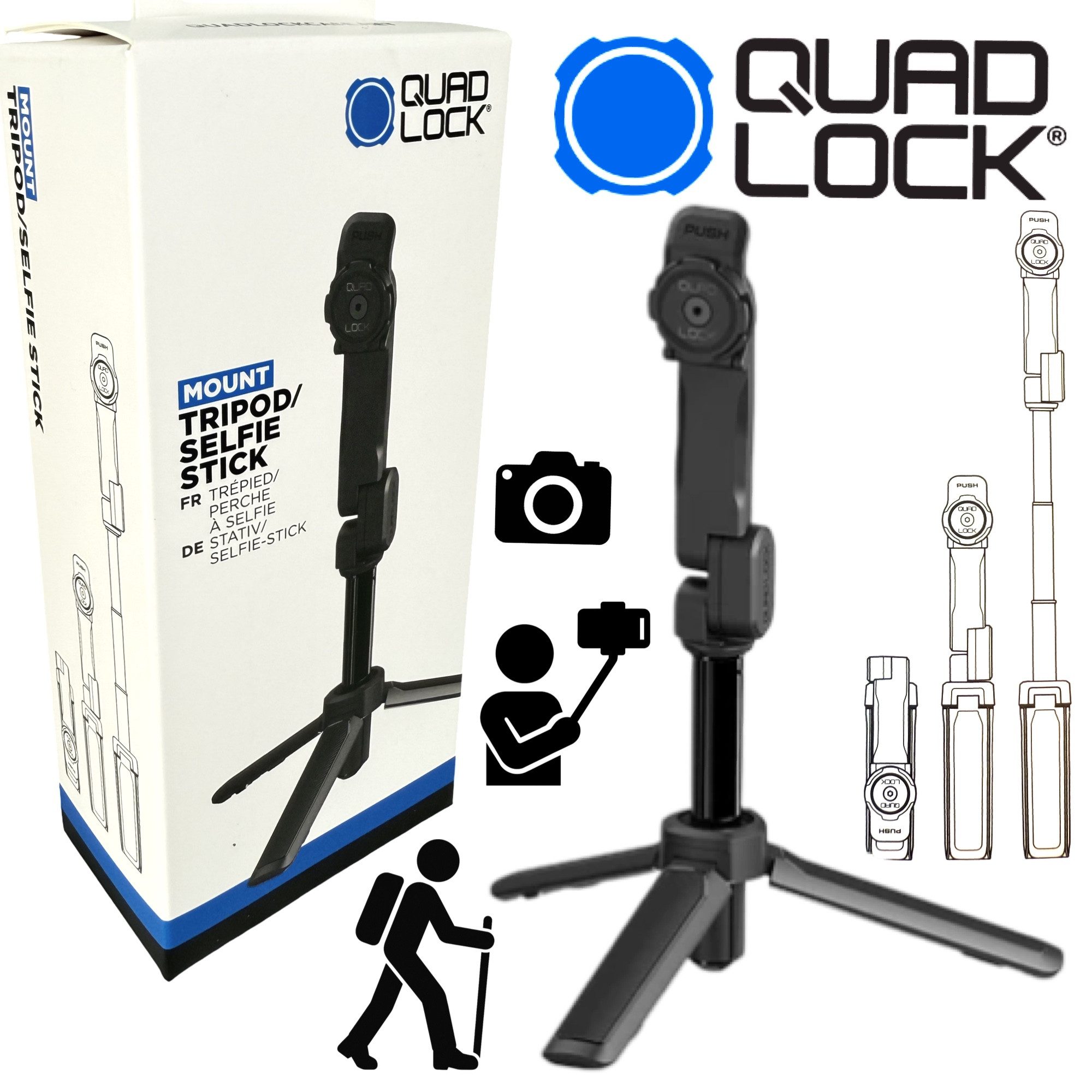 Quad Lock Handy-Halterung QUAD LOCK Tripod Mount Selfie Stick Handy Cam Foto Stativ Halterung