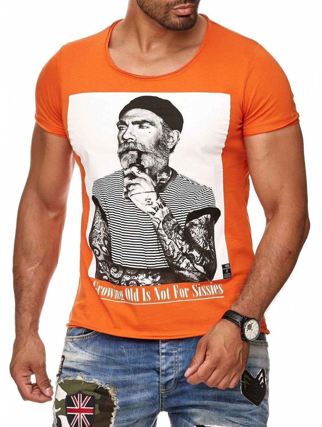 Manhattan T-Shirt orange-weiß coolem RedBridge Pipe Uncle mit Print