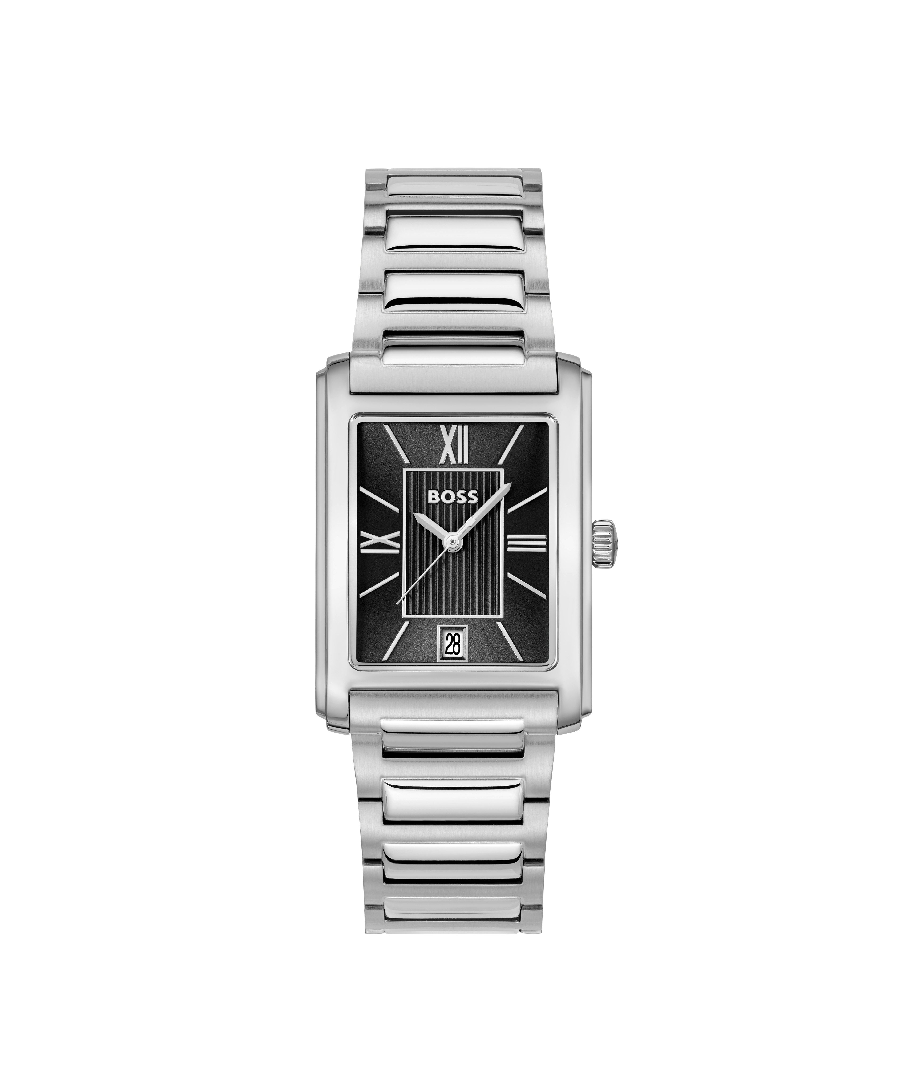 BOSS Quarzuhr PRINCIPLE DRESS 1514297, Armbanduhr, Damenuhr, Herrenuhr, Edelstahlarmband, analog, Tag