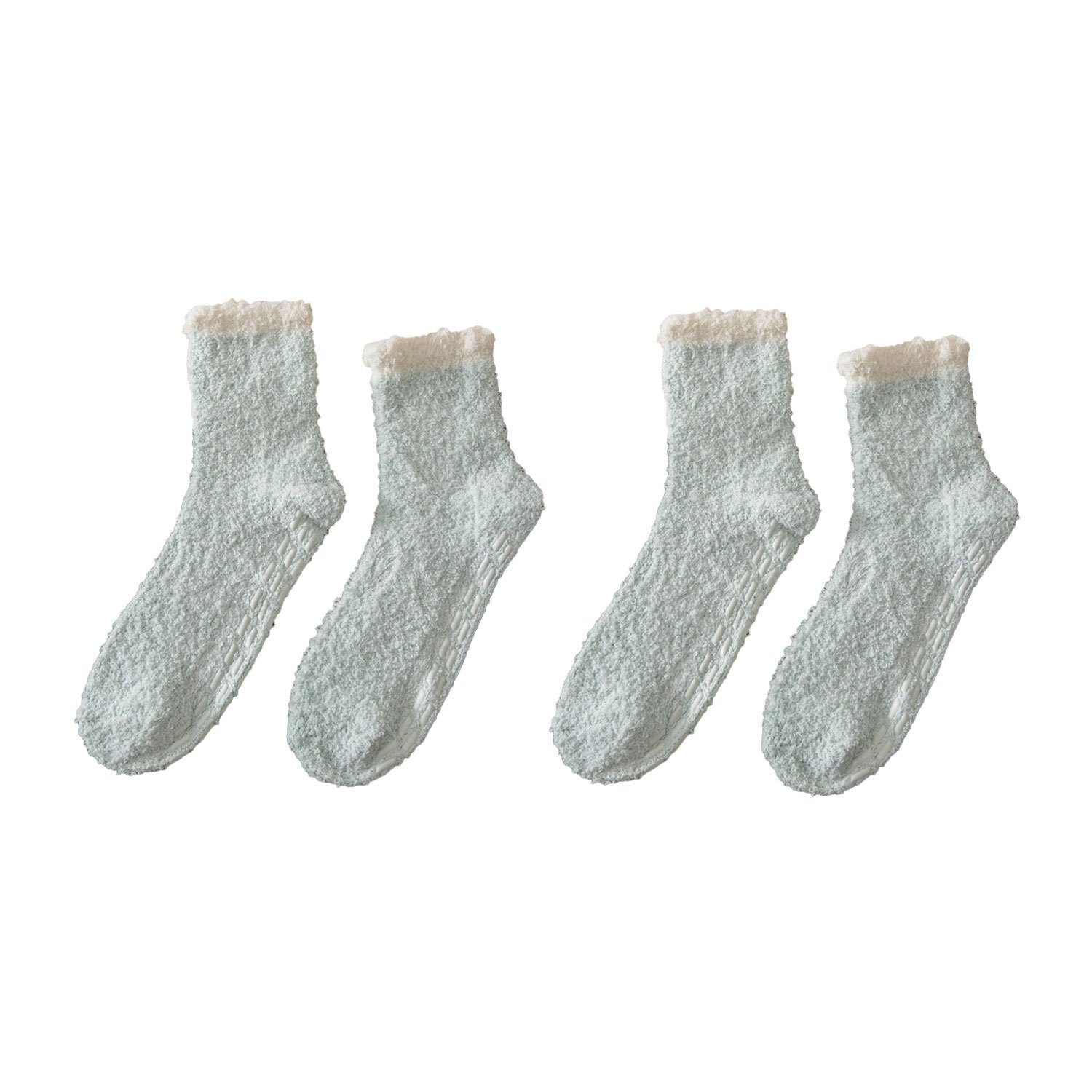 MAGICSHE Langsocken 2 Paare für Winter weiche flauschige Socken Rutschfeste und warme Fleece Socken hellgrün