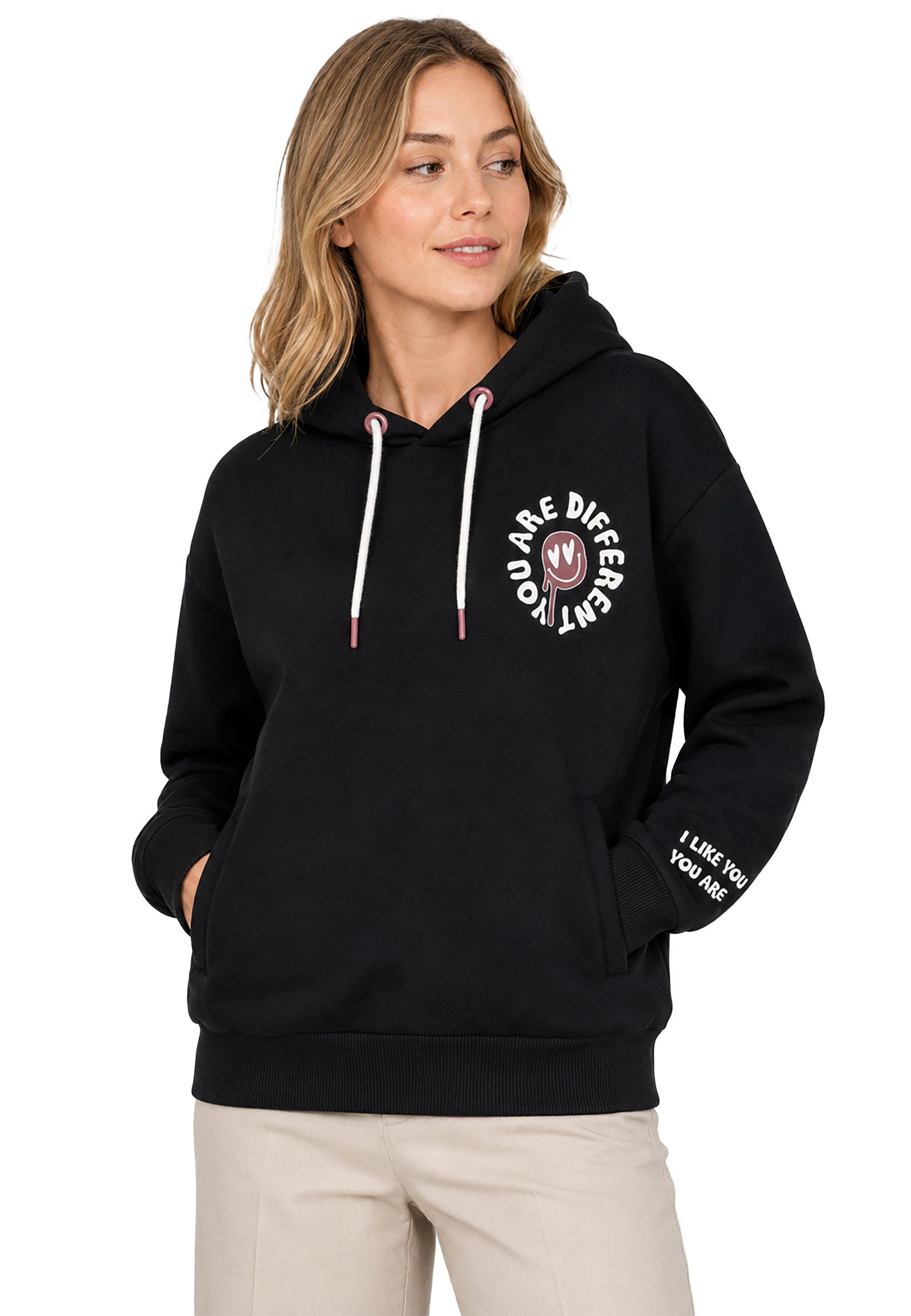 SUBLEVEL Hoodie Kängurutasche und bequeme Rippbündchen für Damen (1-tlg) Baumwolle Normal Fit Kapuze Langarm Einfarbig atmungsaktiv