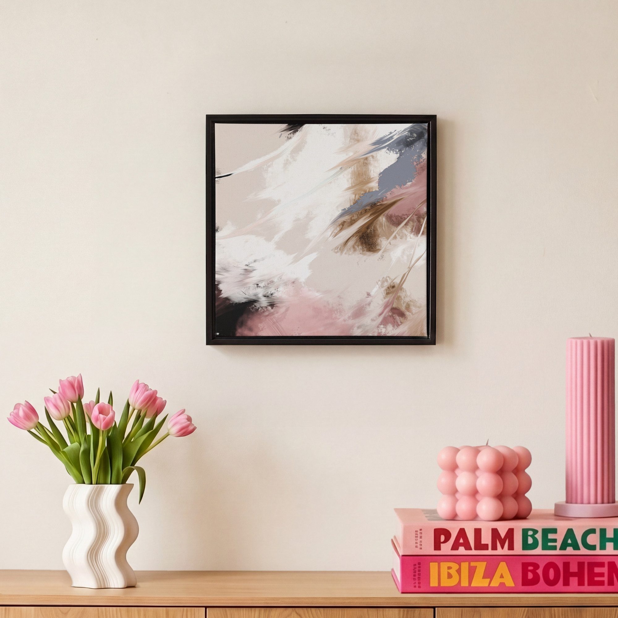 OneMillionCanvasses® Leinwandbild mit Rahmen - Farbe - Abstrakt - Rosa - Weiß, Fotodruck (1 St), Leinwand Bilder Klein, Wand Dekoration Aesthetic 20x20cm – Bild 4 von 5