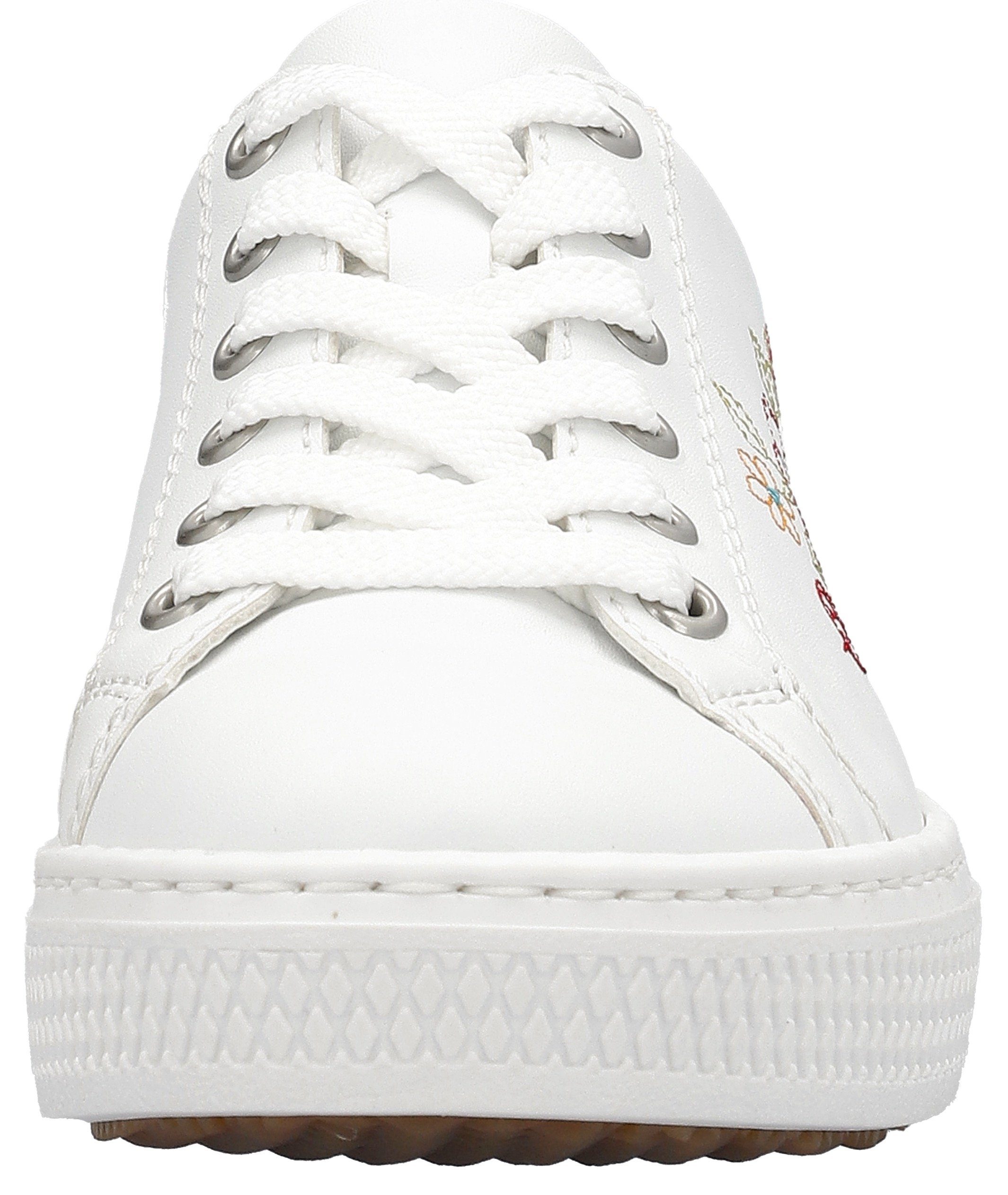 Rieker Sneaker mit seitlicher Blumenstickerei, Freizeitschuh, Halbschuh, Schnürschuh