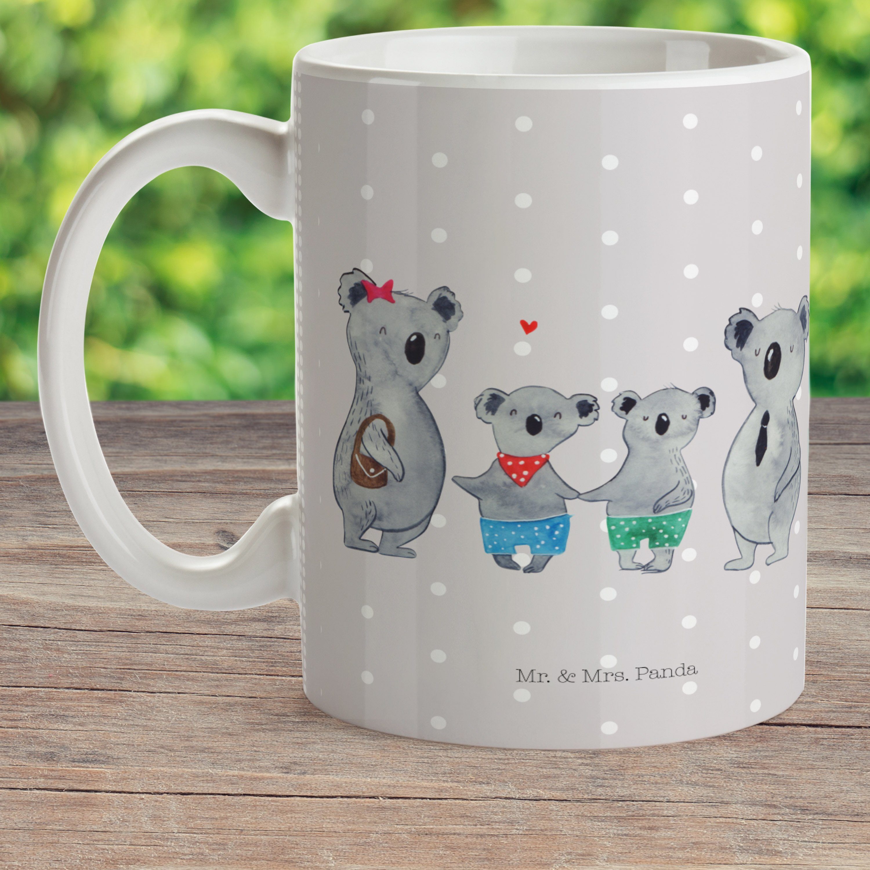 zwei Mrs. Kindergartenbecher, Geschenk, Mr. Fam, Panda - Kinderbecher Koala Grau - Pastell Familie & Kunststoff