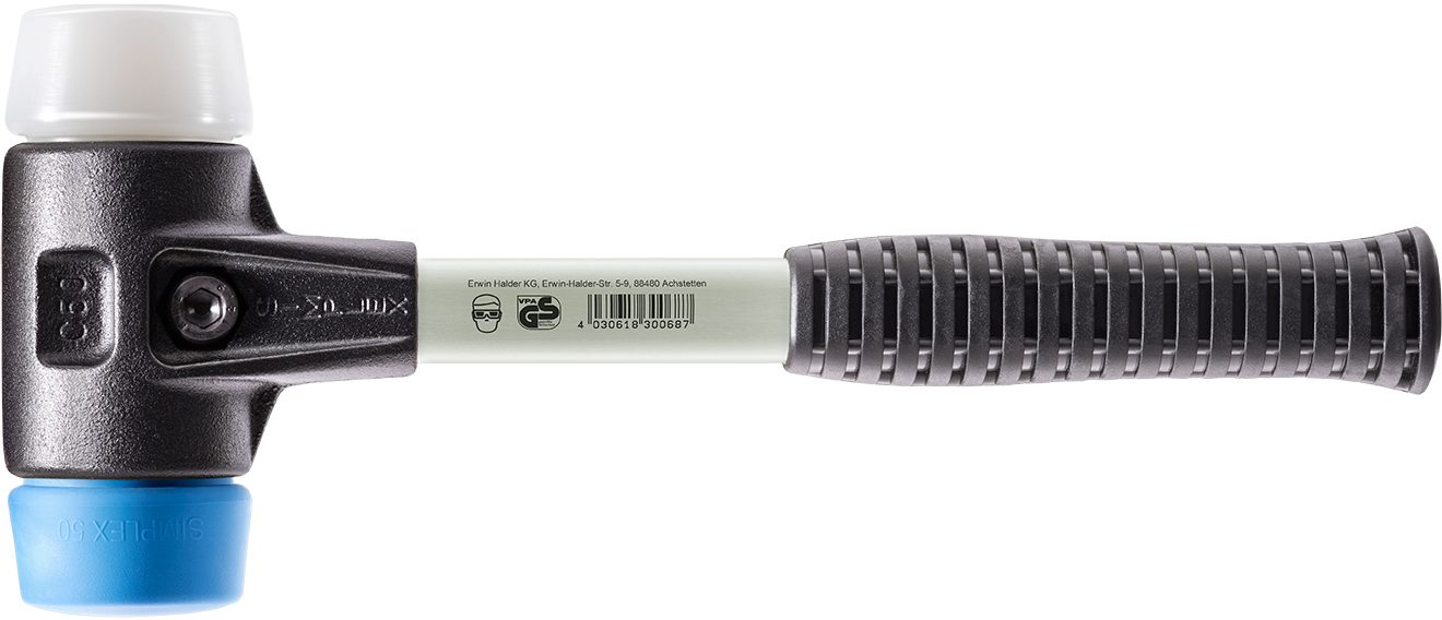 Halder KG Hammer SIMPLEX-Schonhämmer, mit verstärktem Stahlgussgehäuse und Fiberglasstiel Ø=50 mm 3717.050