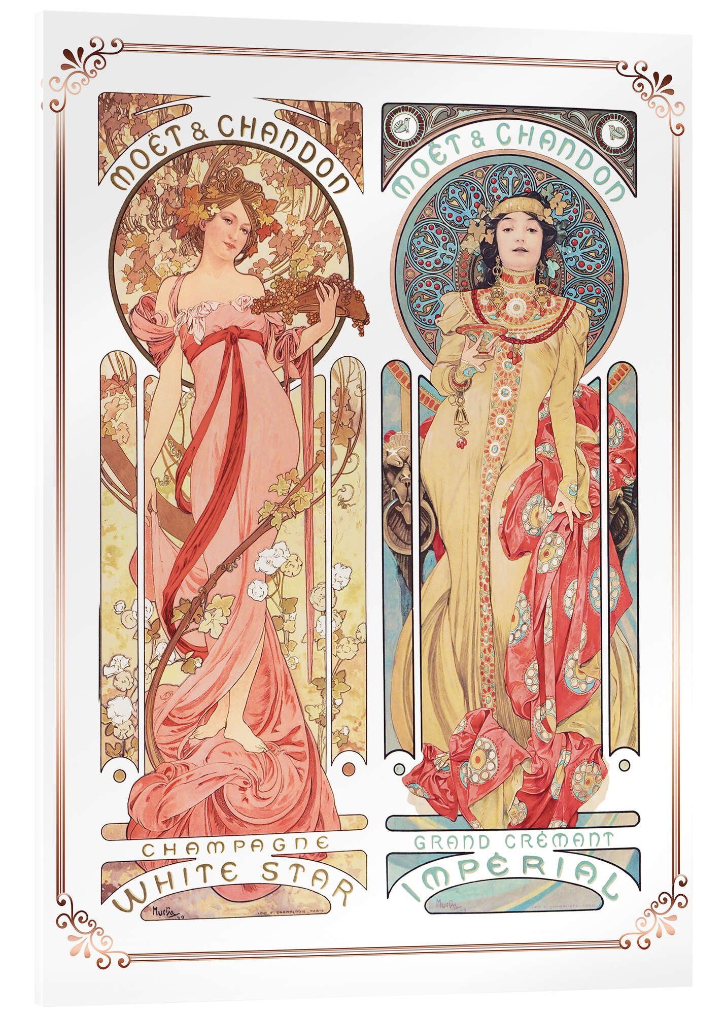 Posterlounge Acrylglasbild Alfons Mucha, Moët & Chandon, Collage, Küche Vintage Malerei