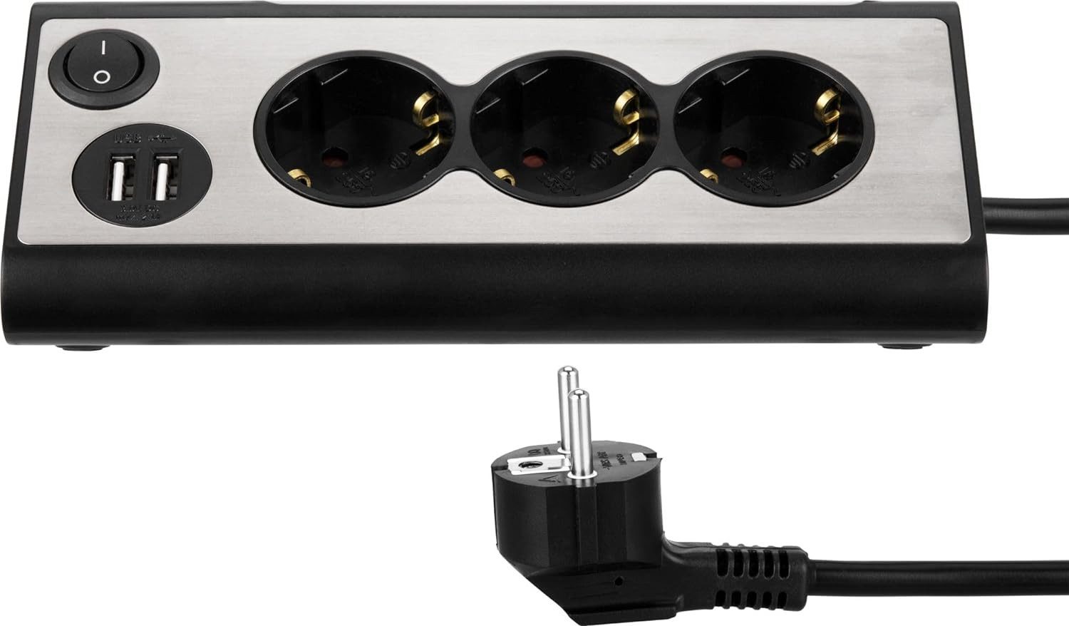 REV Light Socket Steckdosenleiste 3-fach (Ein- / Ausschalter, mit erhöhtem Berührungsschutz, Kabellänge 1.4 m), 2x USB & integrierte Unterbauleuchte