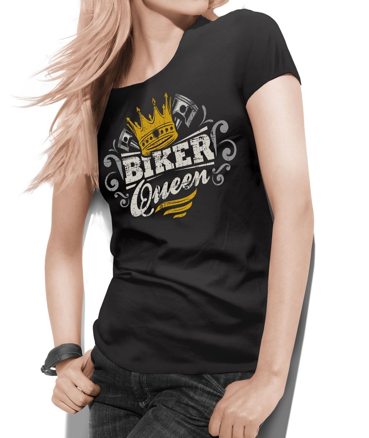 GASOLINE BANDIT® T-Shirt Damen Lady Biker Racer-Shirt: Biker Queen