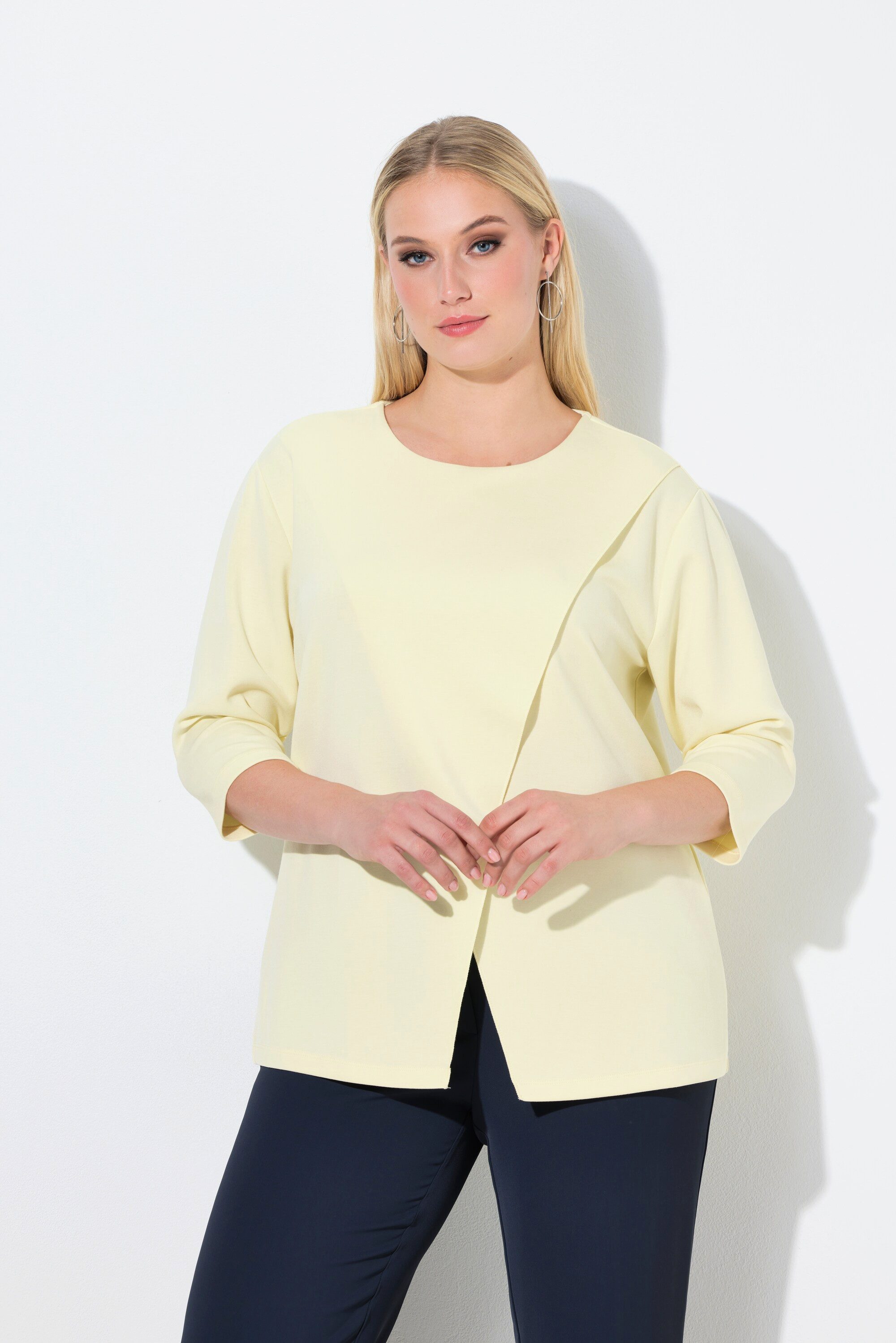 Ulla Popken Sweatshirt Sweatshirt asymmetrisch Rundhals 3/4-Arm Modalmix günstig online kaufen