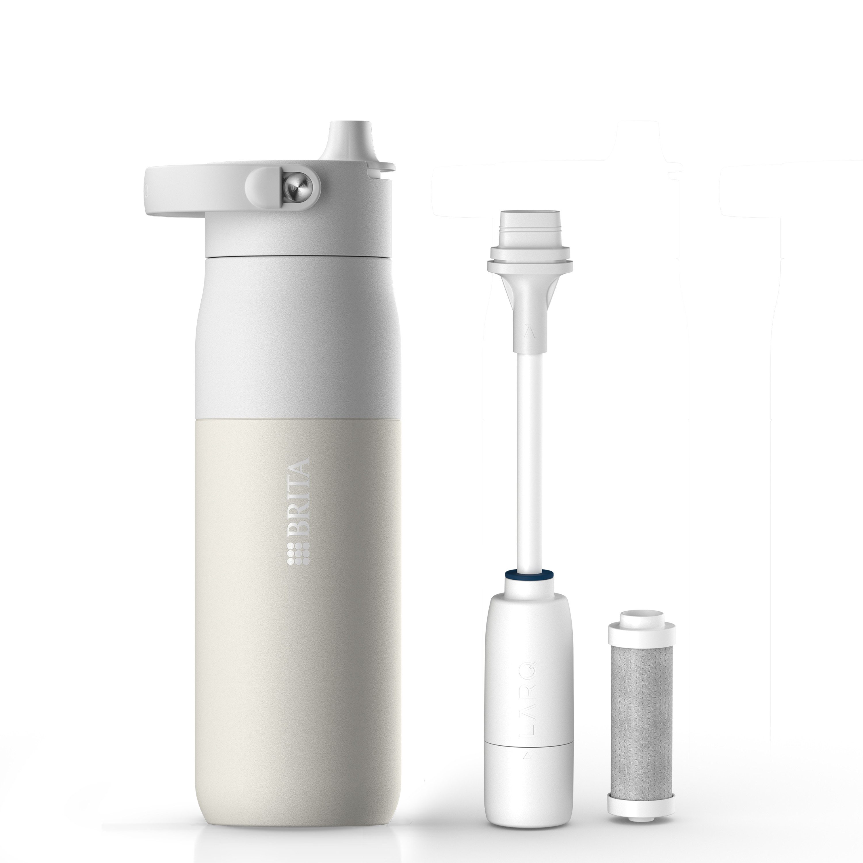 BRITA Trinkflasche BRITA LARQ Essential Filter Trinkflasche (680ml) mit Strohhalm, Edelstahl Wasserflasche mit doppelwandiger Isolierung - hält 24h kalt