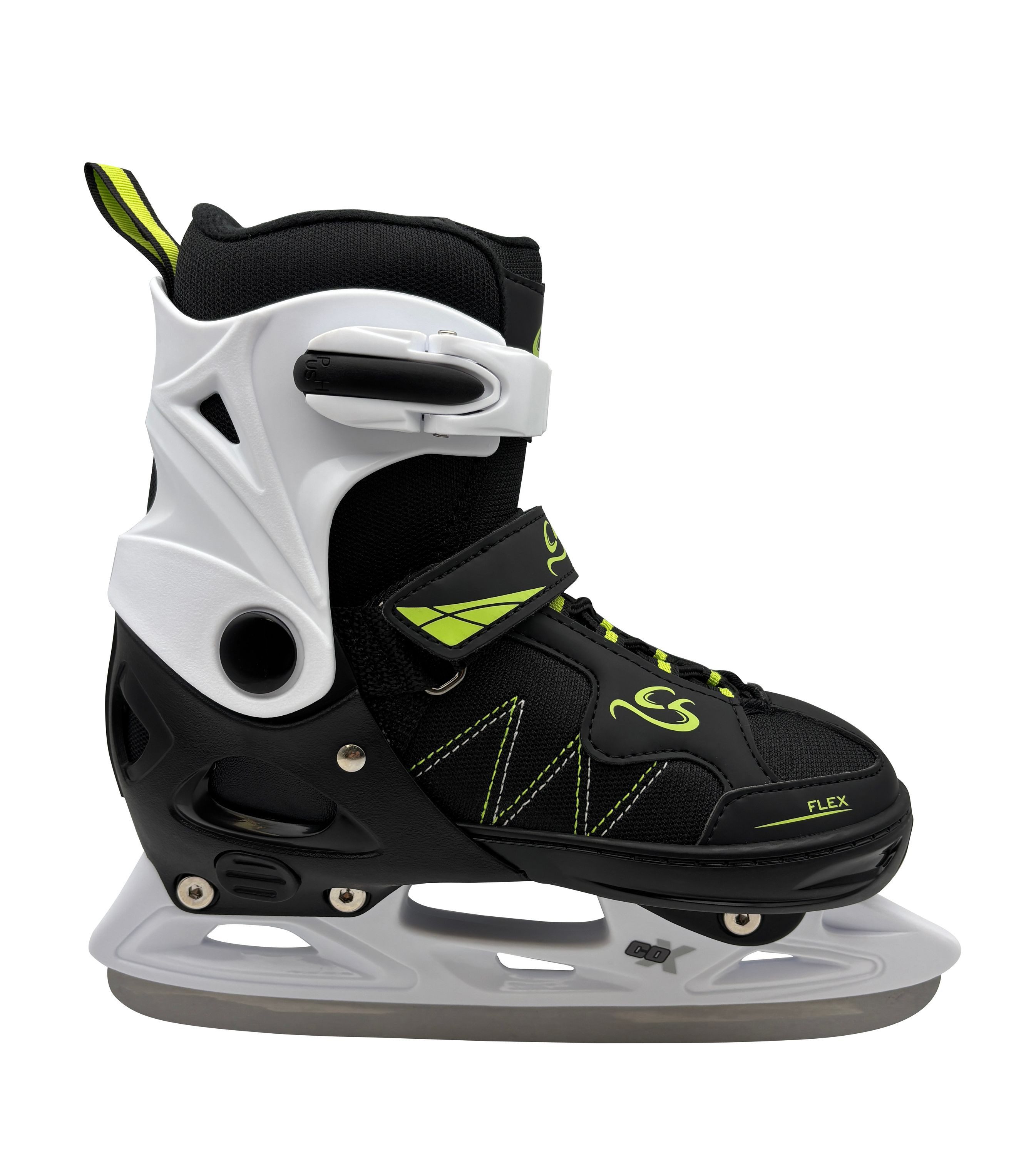 Cox Swain Коньки FROSTY – größenverstellbar, Softboot – Black/Green – L (40-43), Verstellbare Коньки mit Edelstahlkufen